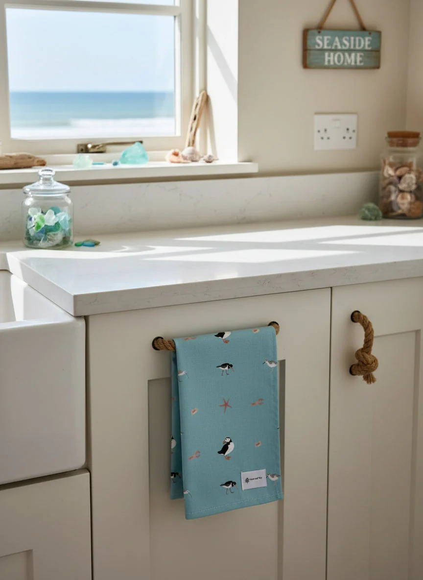 Coastal Birds Tea Towel in Canal Blue