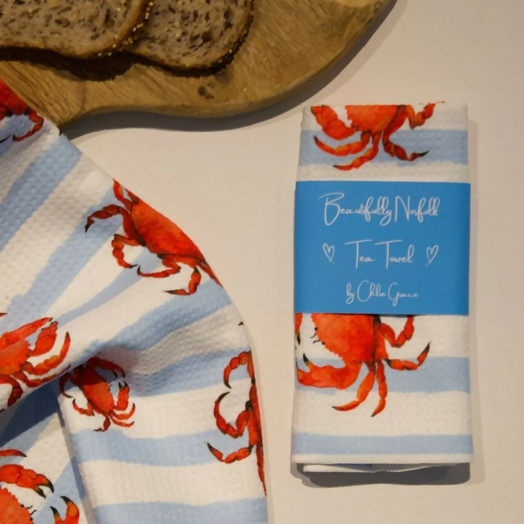 Crab and Blue Stripe Tea Towel - Coastal Collection