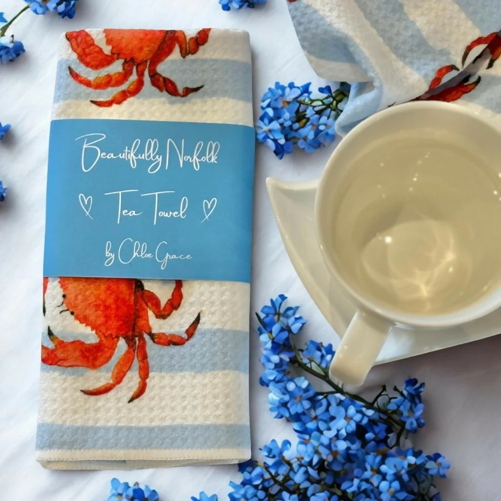 Crab and Blue Stripe Tea Towel - Coastal Collection - Image 3