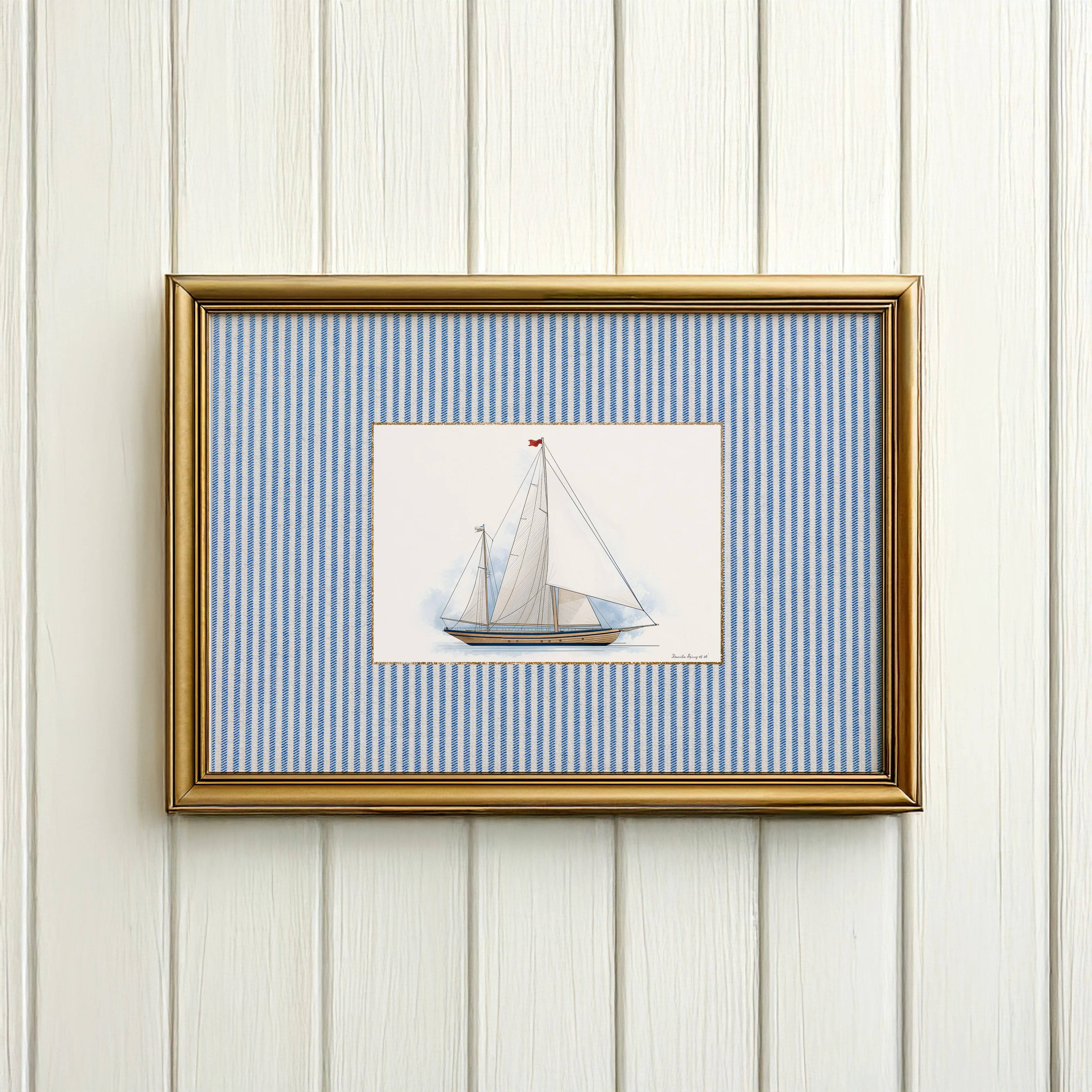 Coastal Print Set of 3 Sailboat Illustration Lighthouse Artwork Nantucket Hamptons Summer Wall Art - Image 8