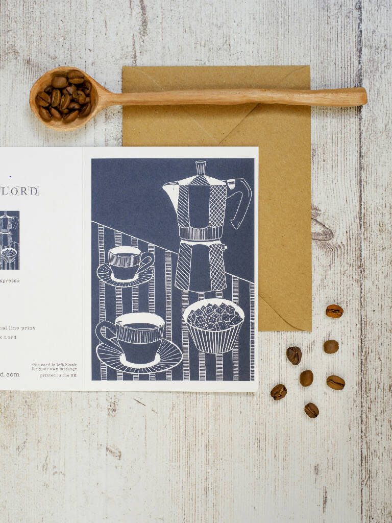 Double Espresso A6 Lino Print Greeting Card - Image 3