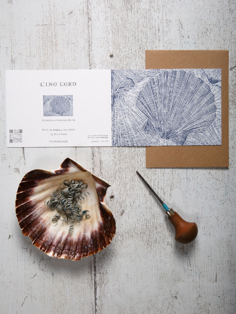 Collection of Scallop Shells, A6 Lino Print Greeting Card - Image 2