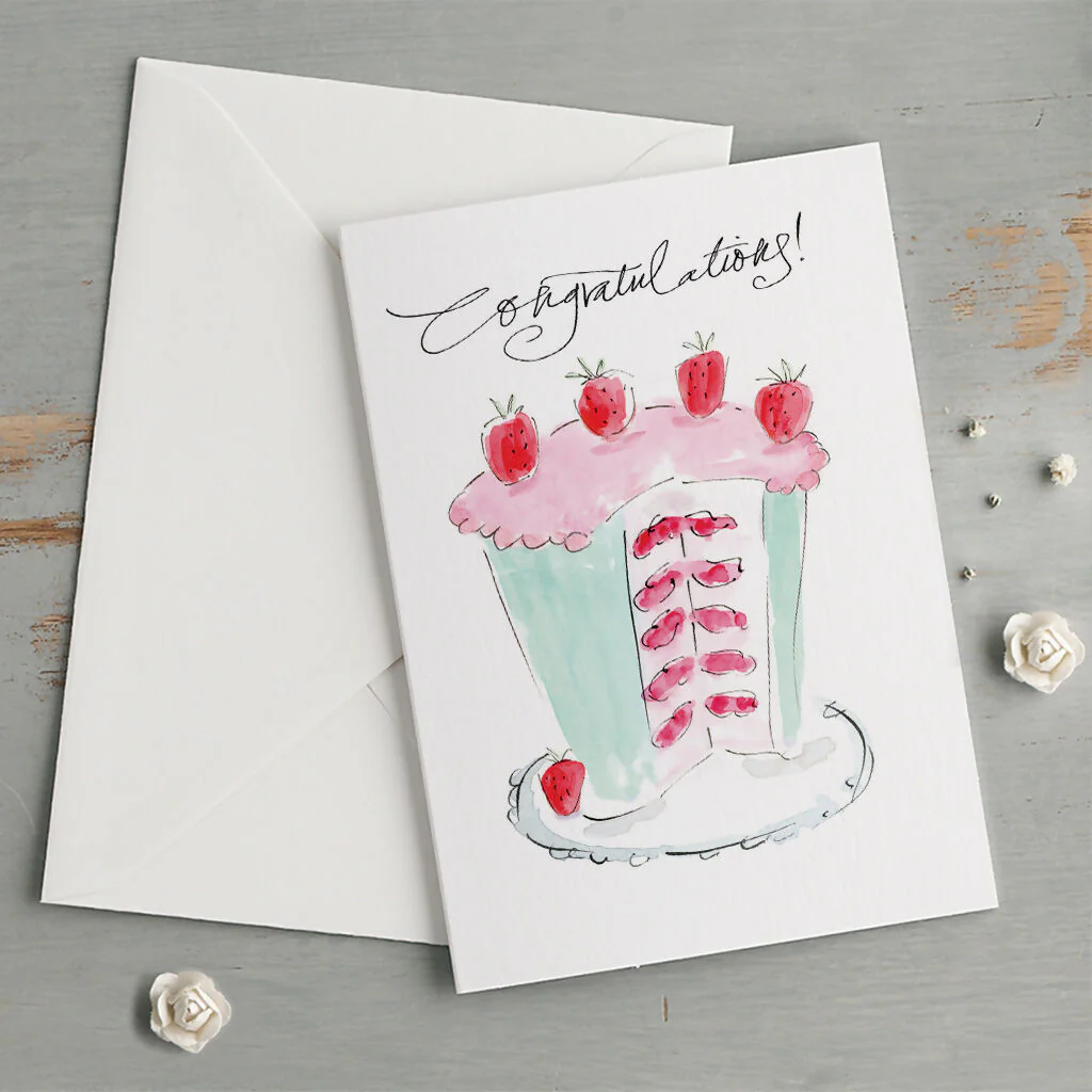 'Congratulations!' Strawberry Cake Greeting Card