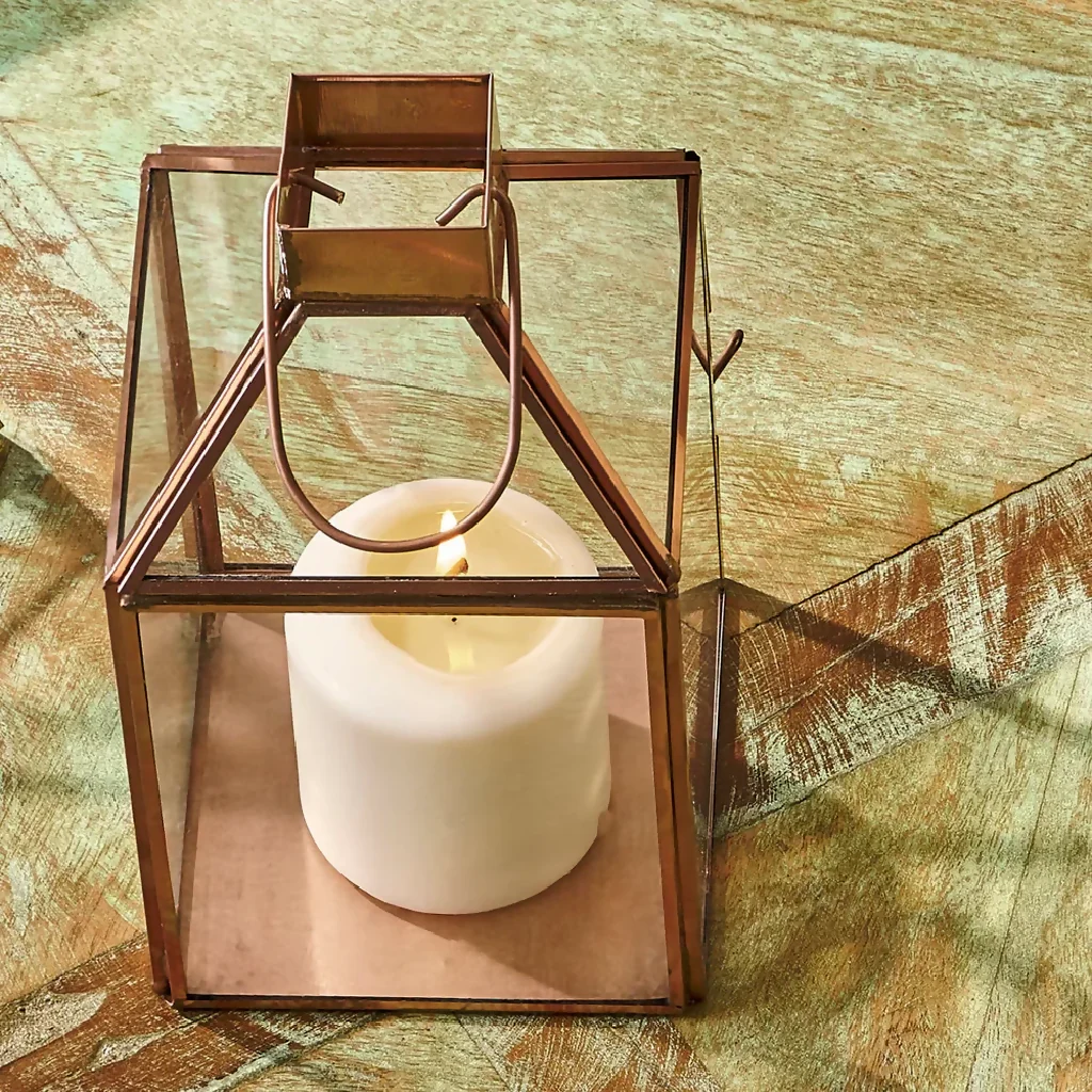 Copper finish Glass Candle Holder Table-Top Contemporary