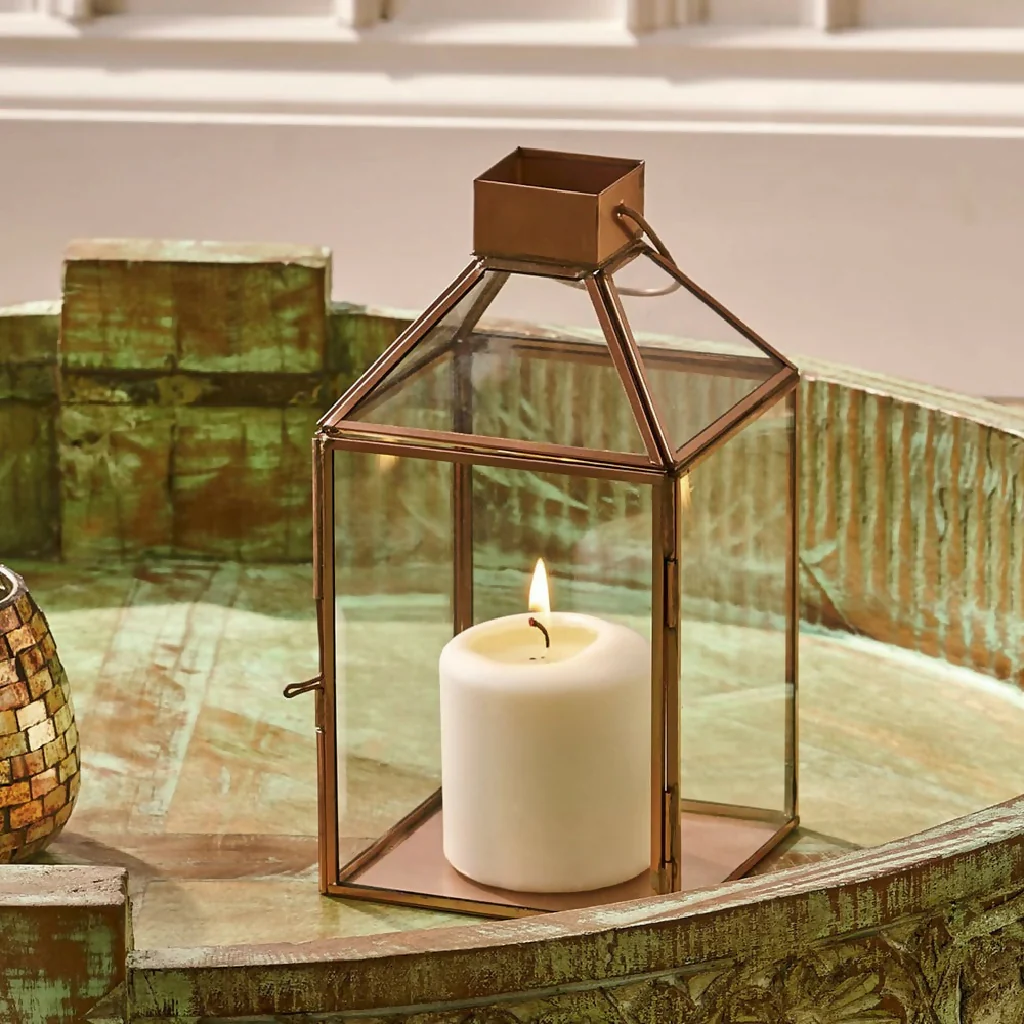 Copper finish Glass Candle Holder Table-Top Contemporary - Image 2