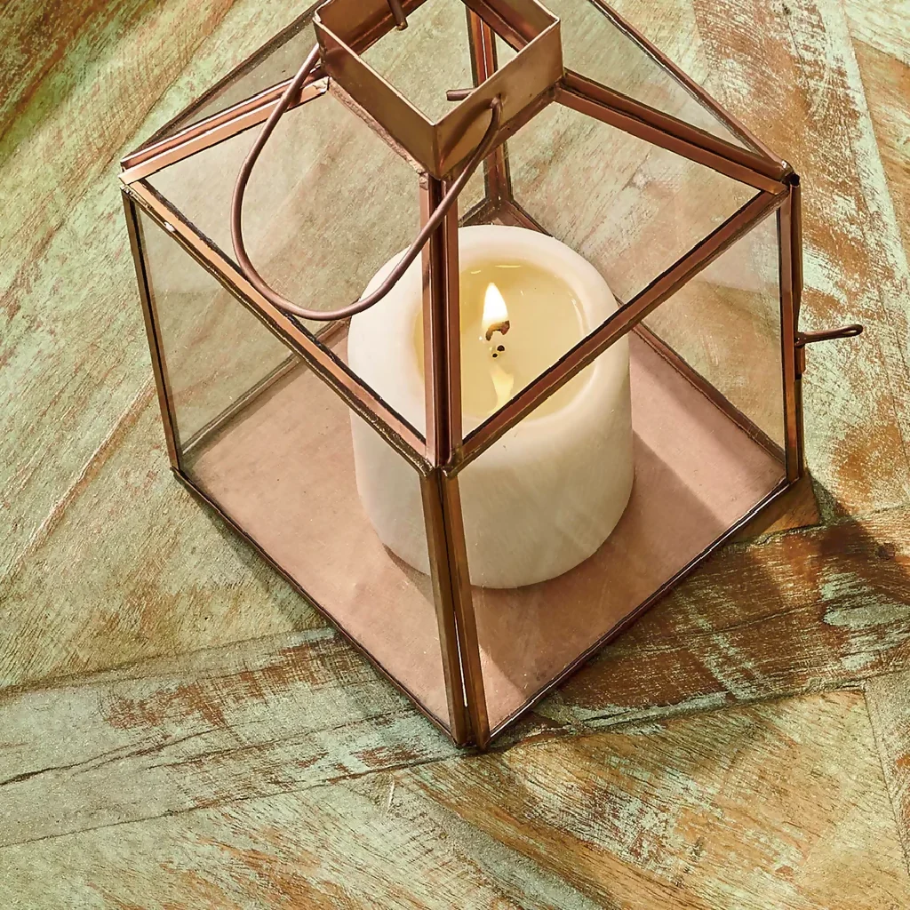 Copper finish Glass Candle Holder Table-Top Contemporary - Image 3