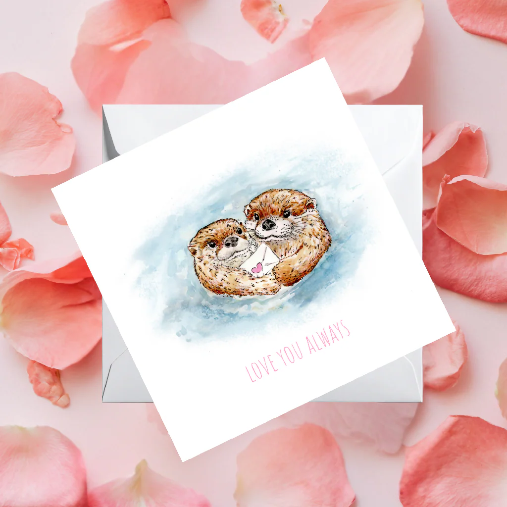Copy of Watercolour Otters Love Card – Wildlife Greeting Card - Image 3