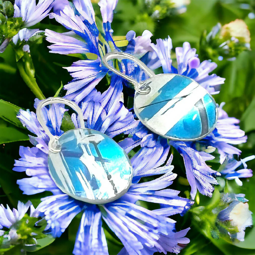 Cornflower Blue Inspired Oval Aluminium Earrings - Image 2