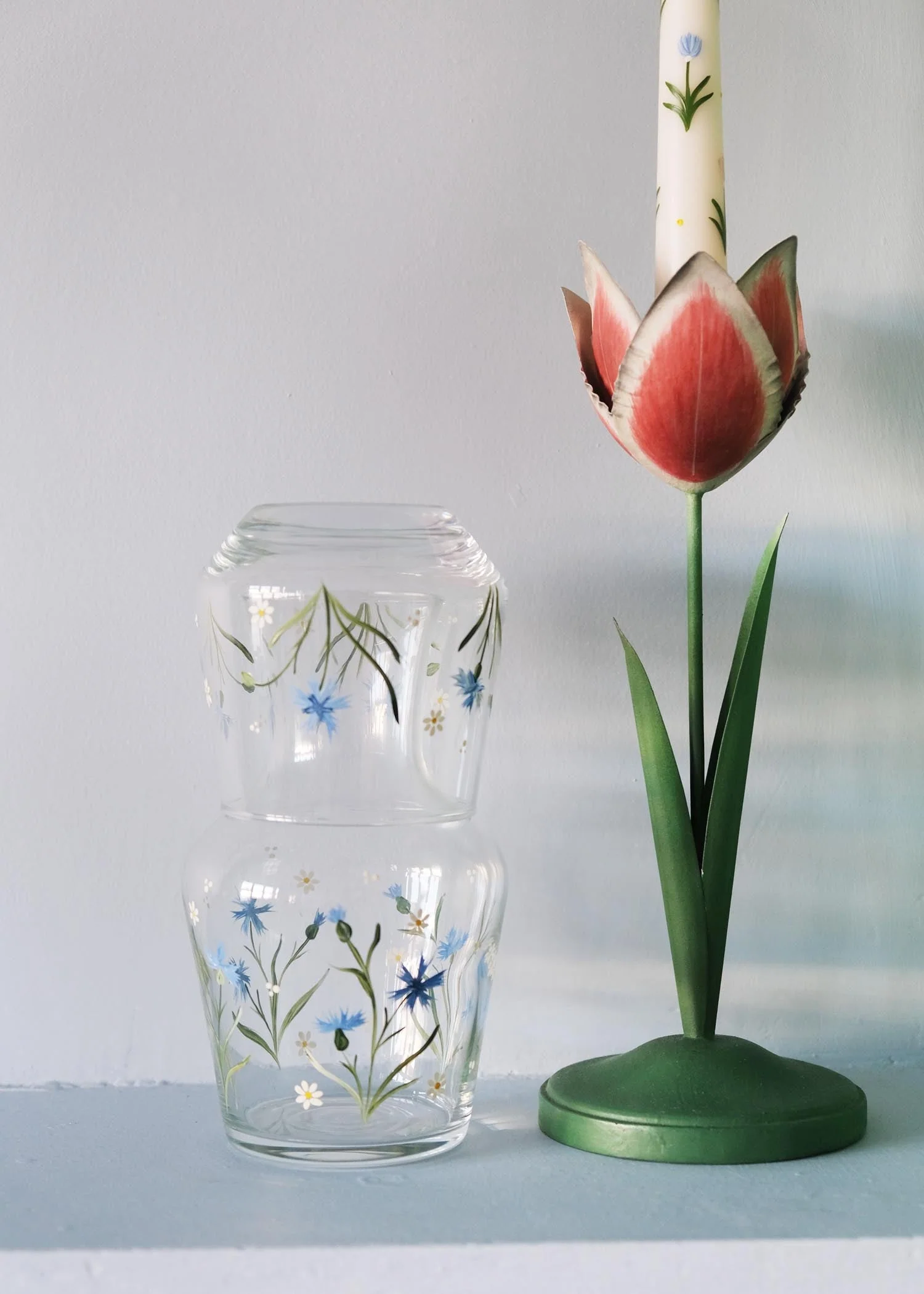 Cornflower & daisy carafe & glass set - Image 4