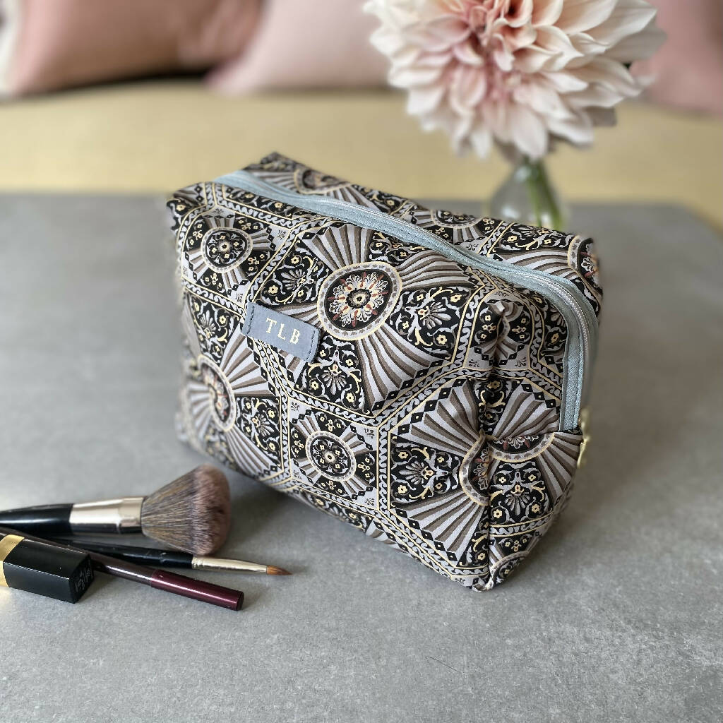 Cosmetic Bag with Personalised Leather Detail - Image 3