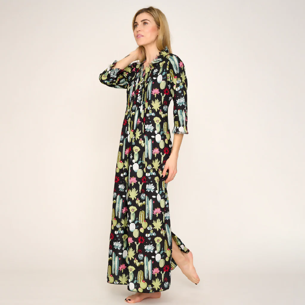 Cotton Annabel Maxi Dress in Black Cactus