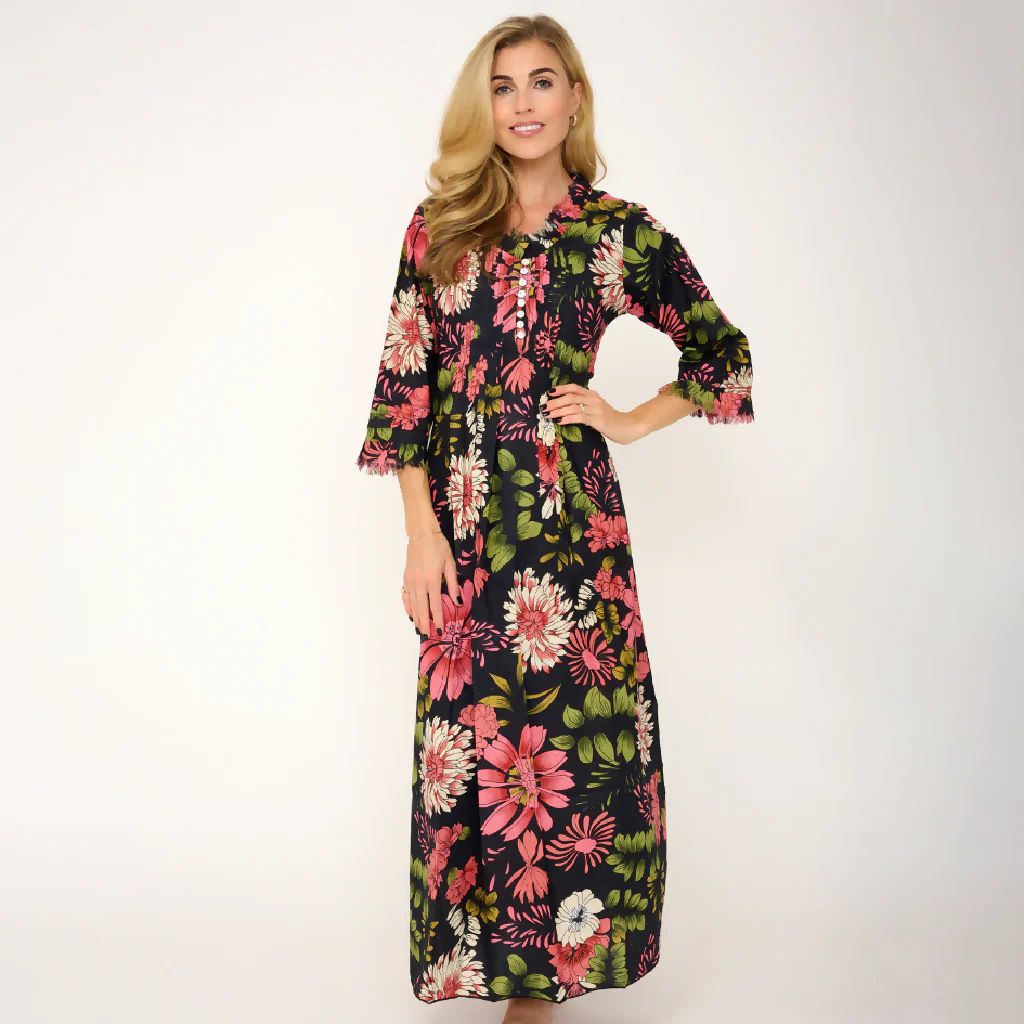 Cotton Annabel Maxi Dress in Black Floral