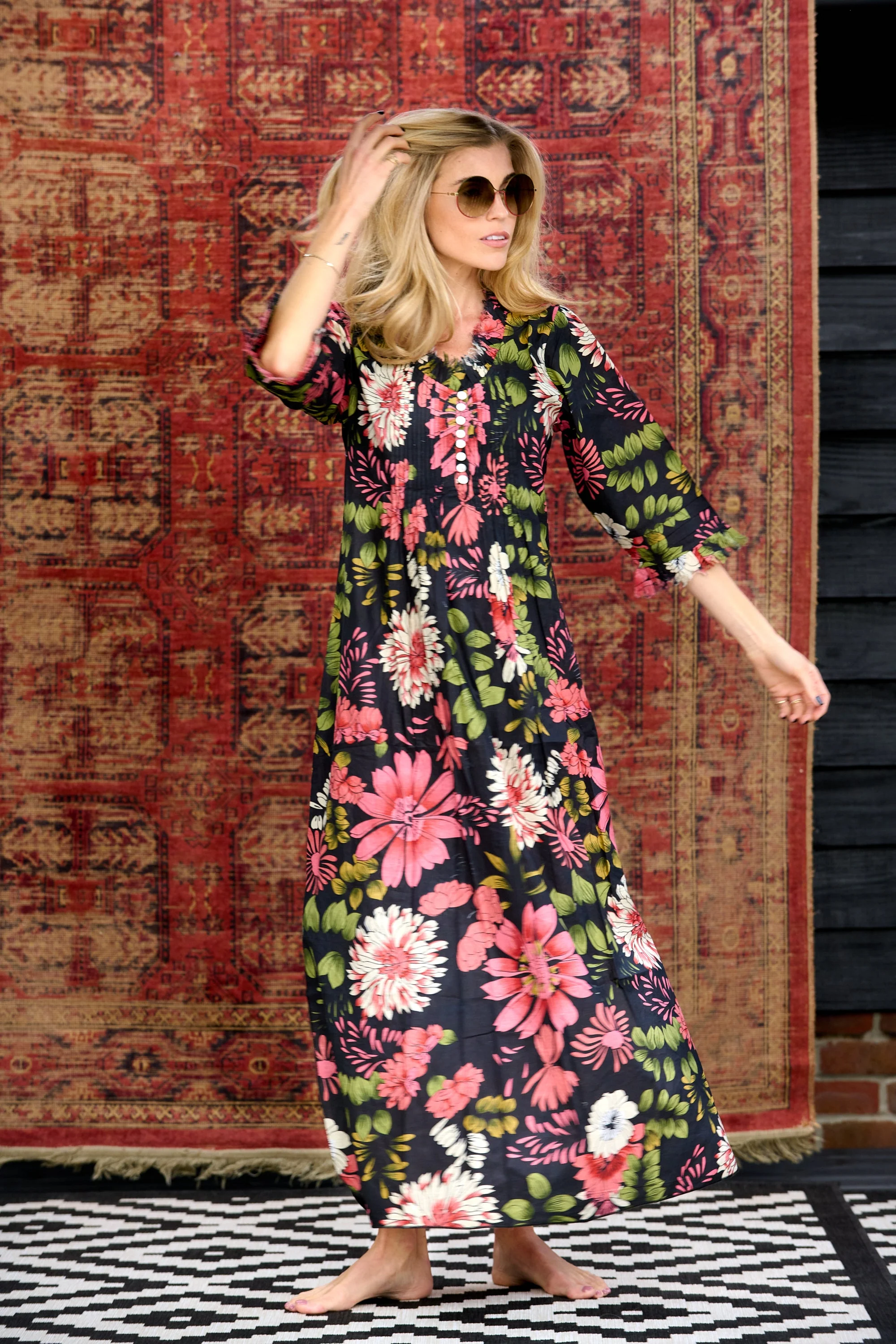 Cotton Annabel Maxi Dress in Black Floral - Image 10