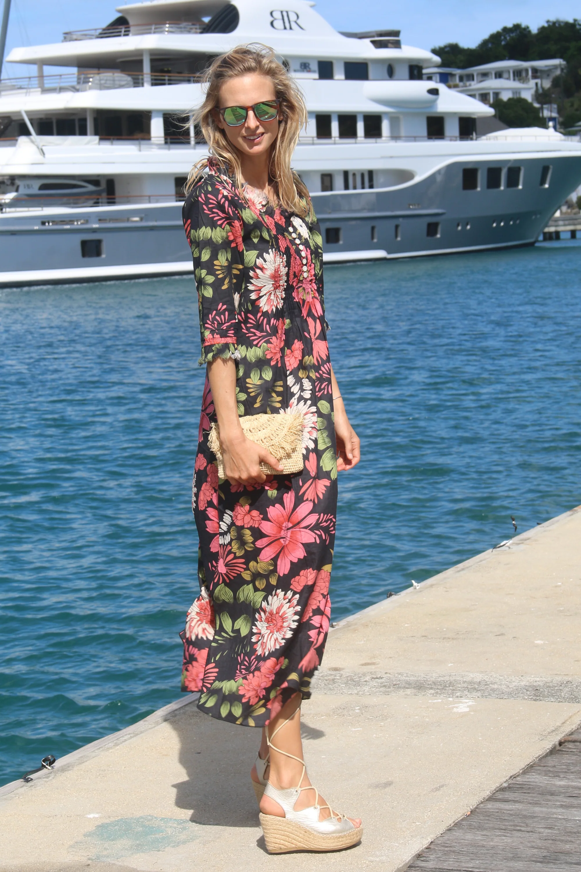 Cotton Annabel Maxi Dress in Black Floral - Image 12