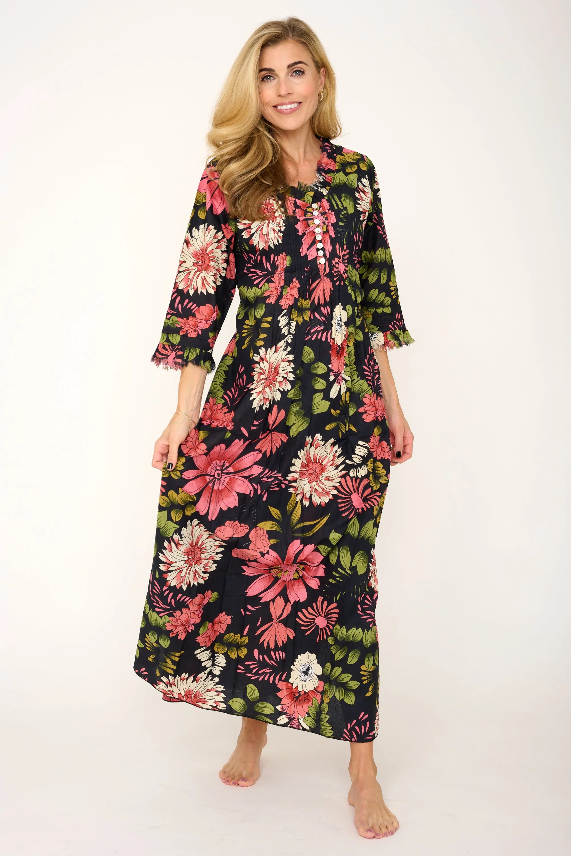 Cotton Annabel Maxi Dress in Black Floral - Image 2