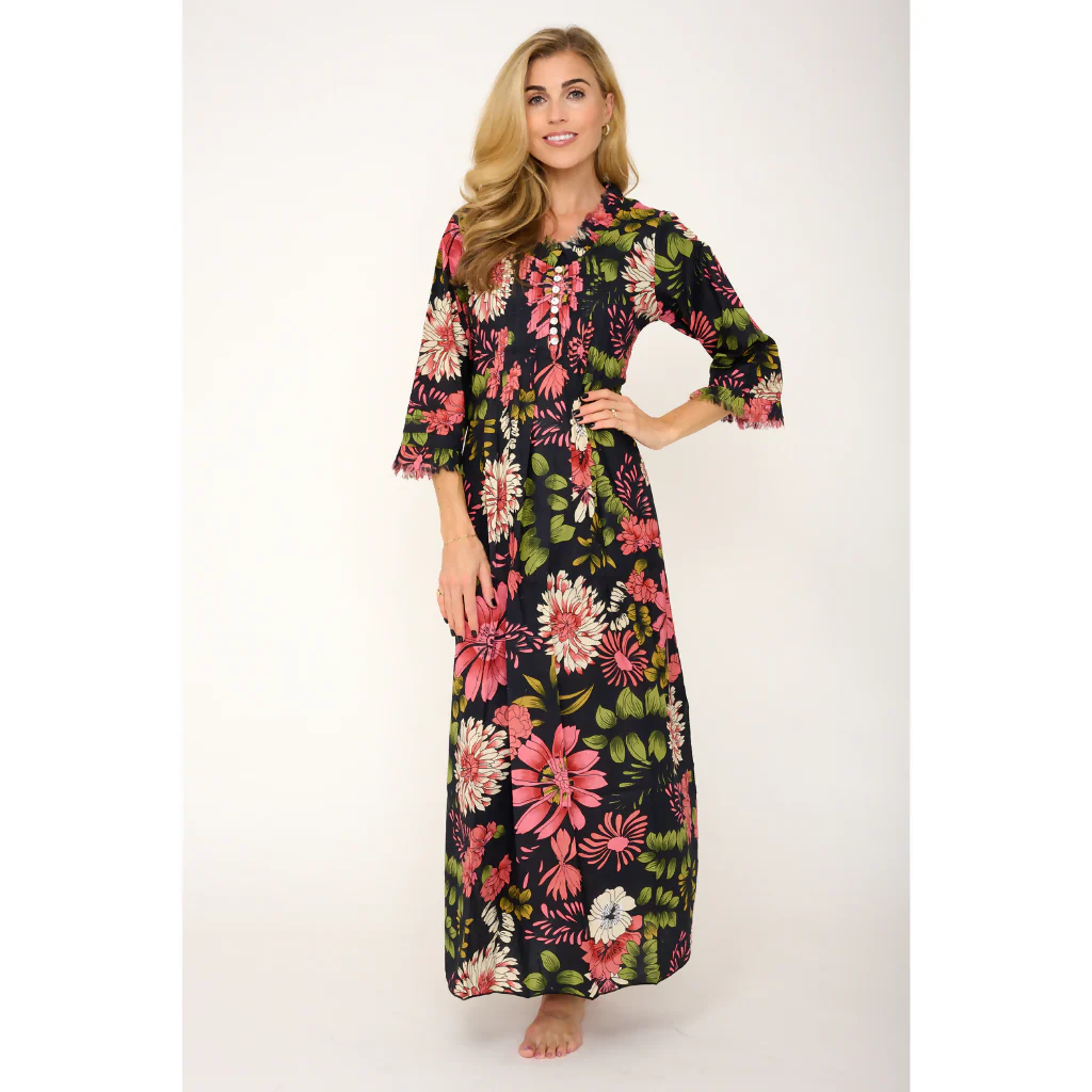 Cotton Annabel Maxi Dress in Black Floral - Image 3