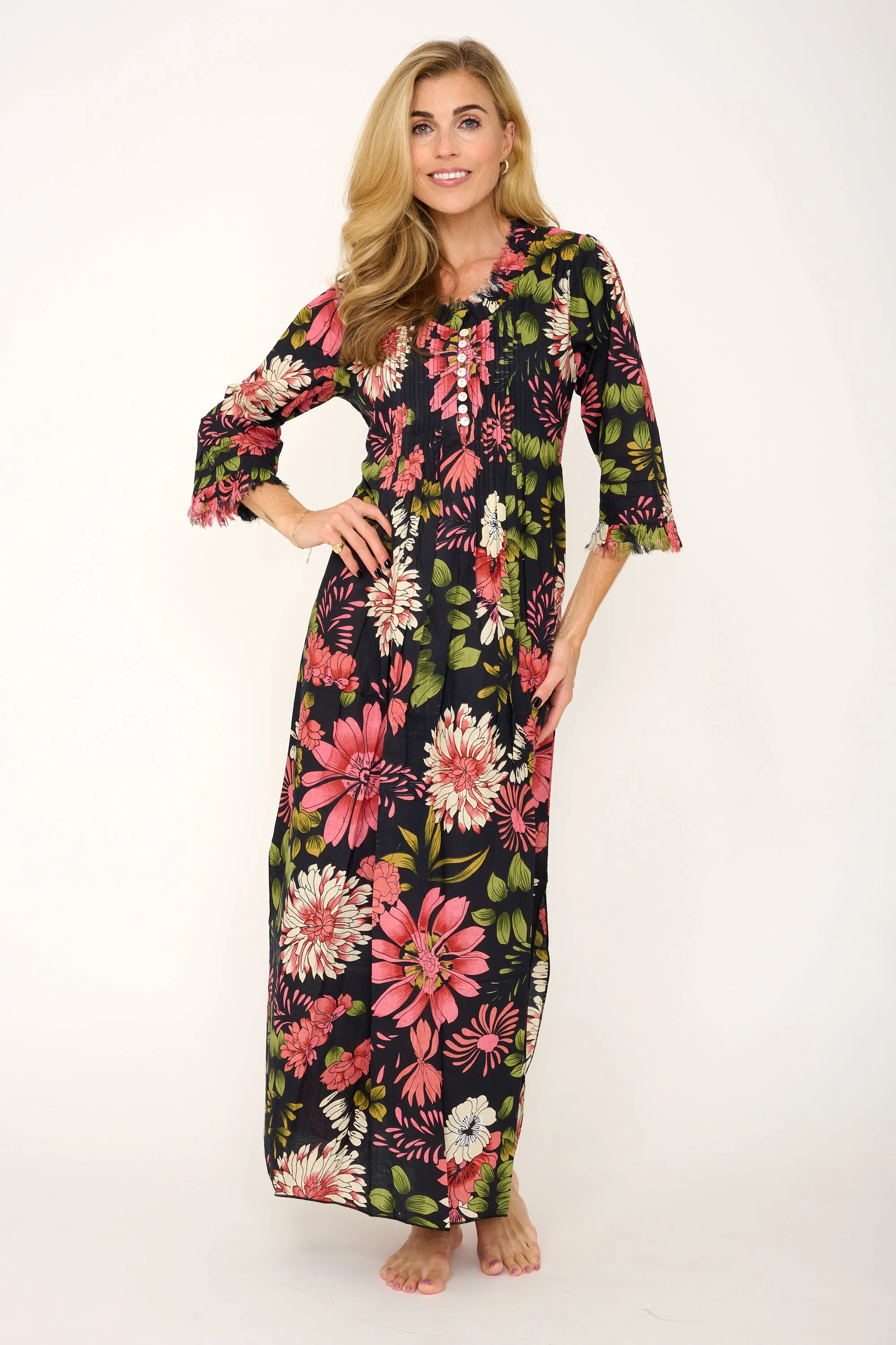 Cotton Annabel Maxi Dress in Black Floral - Image 4