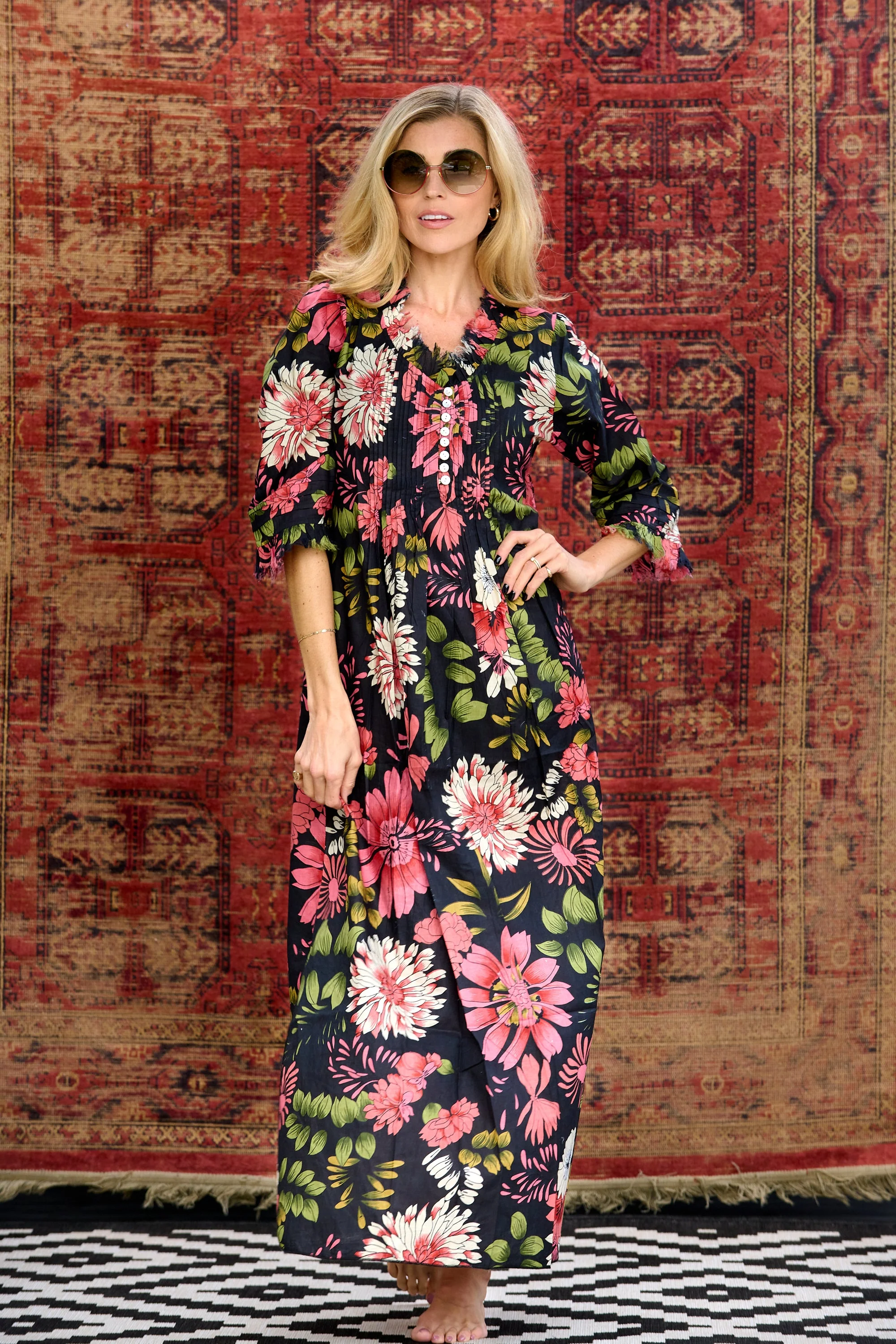 Cotton Annabel Maxi Dress in Black Floral - Image 6