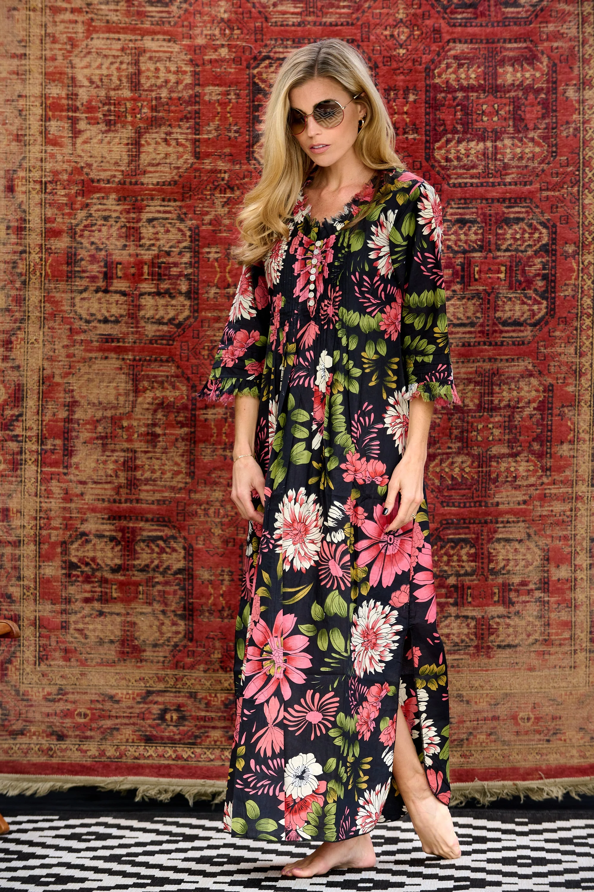 Cotton Annabel Maxi Dress in Black Floral - Image 7