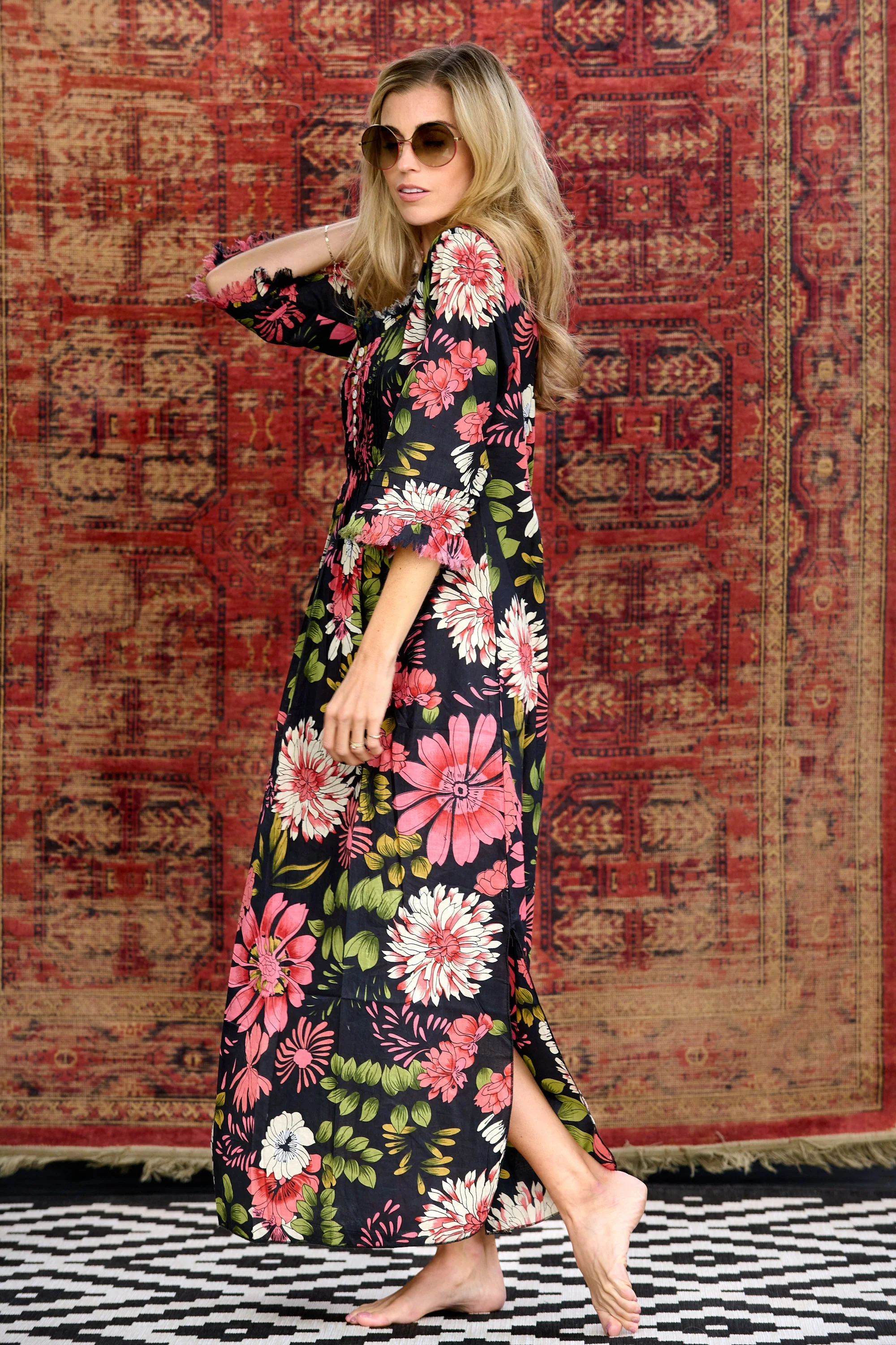 Cotton Annabel Maxi Dress in Black Floral - Image 8
