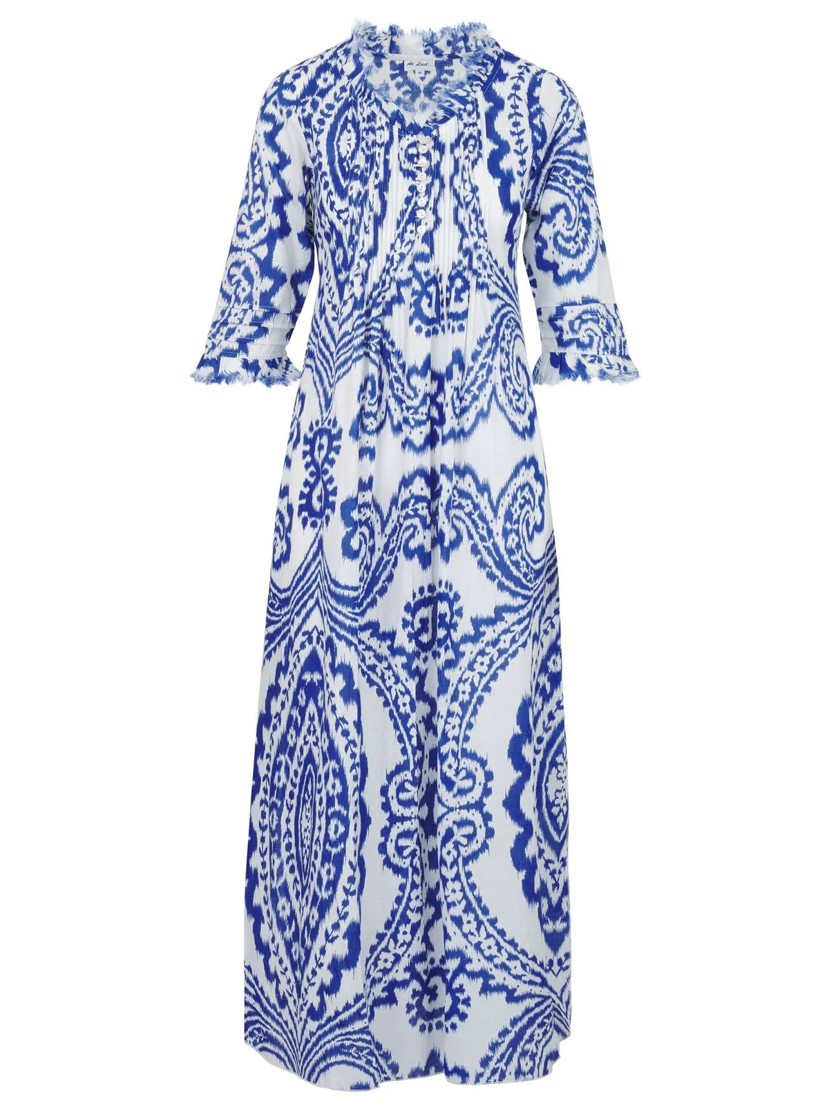 Cotton Annabel Maxi Dress in Blue & White Ikat - Image 2