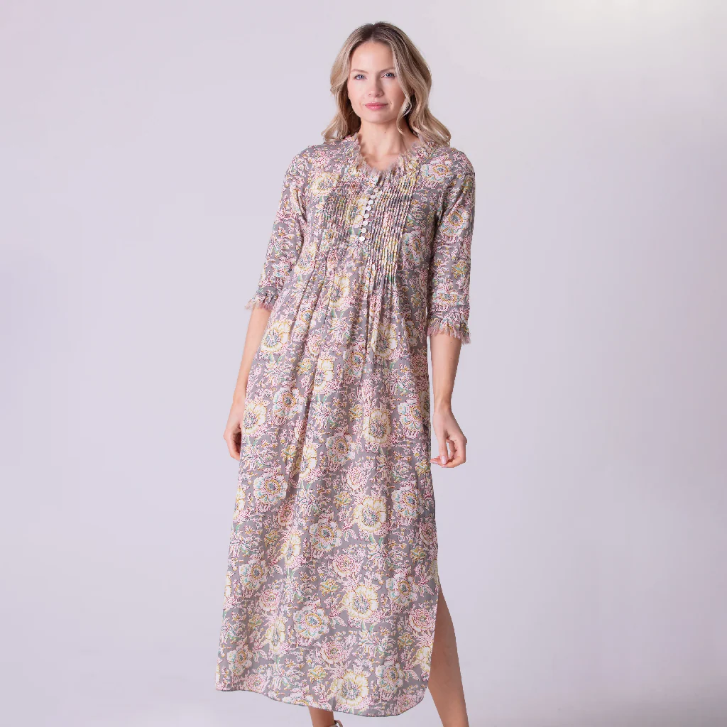 Cotton Annabel Maxi Dress in Dove Grey Floral