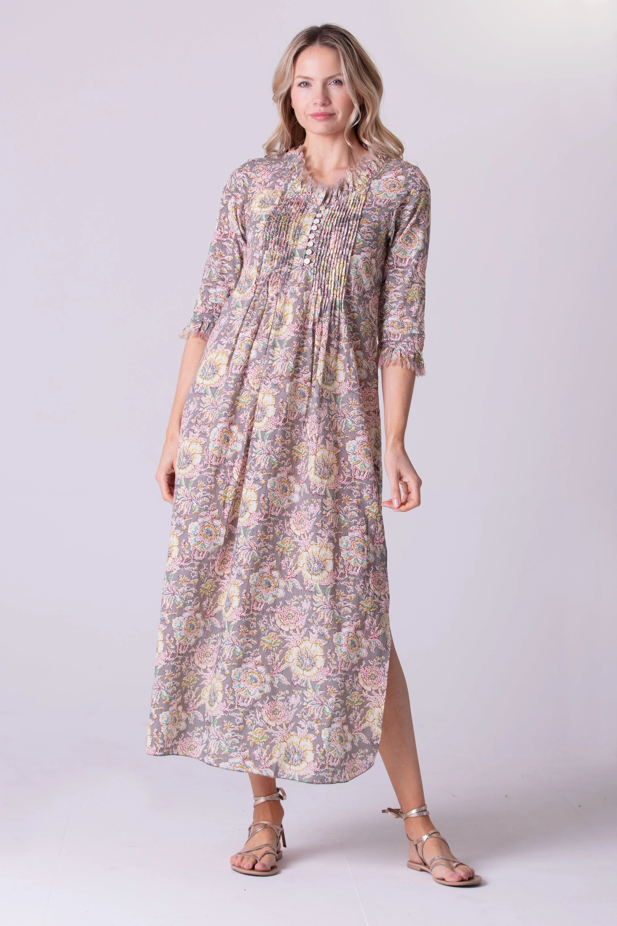 Cotton Annabel Maxi Dress in Dove Grey Floral - Image 3