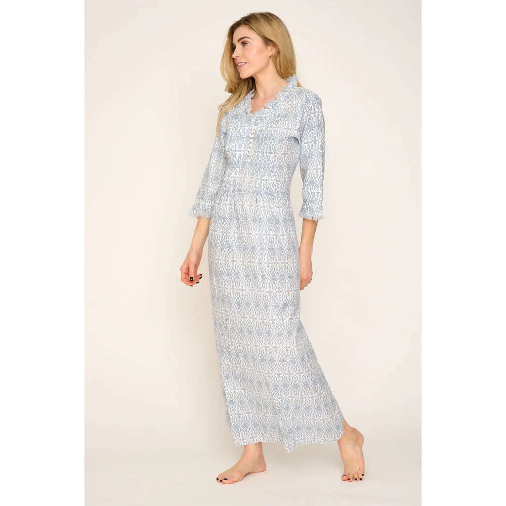 Cotton Annabel Maxi Dress in Dove Grey & White - Image 3