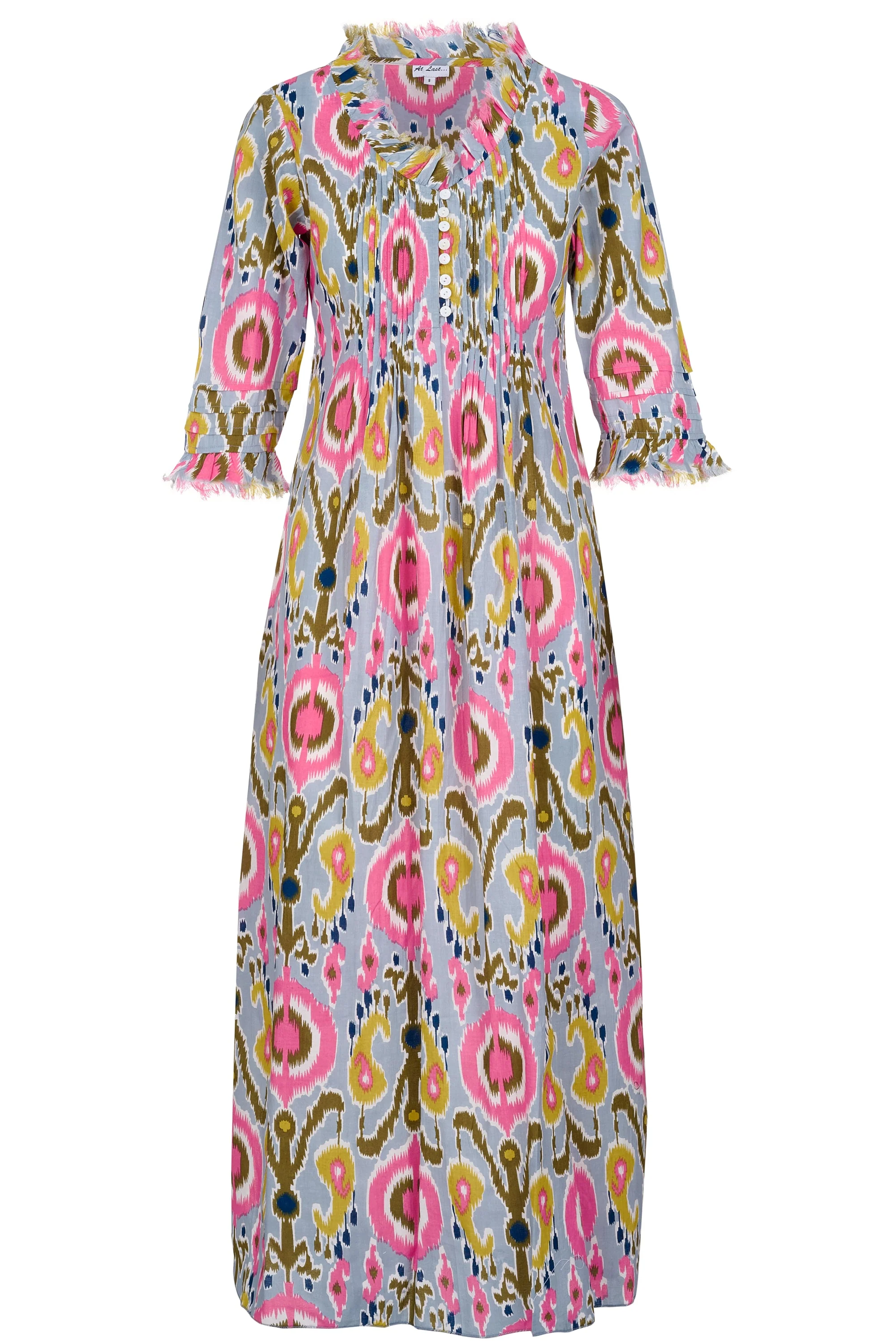 Cotton Annabel Maxi Dress in Grey Multi Ikat - Image 6