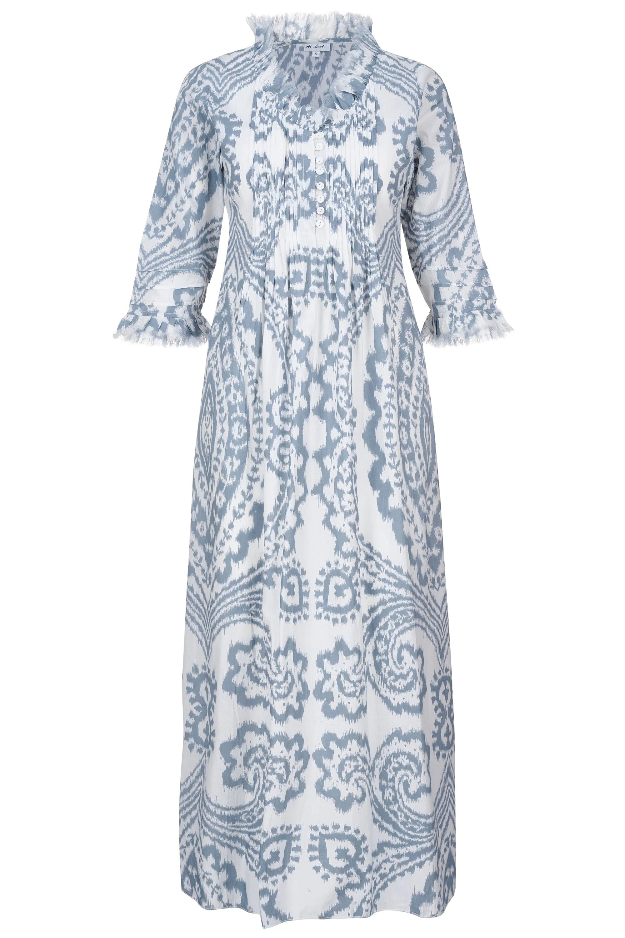 Cotton Annabel Maxi Dress in Grey & White Ikat - Image 6