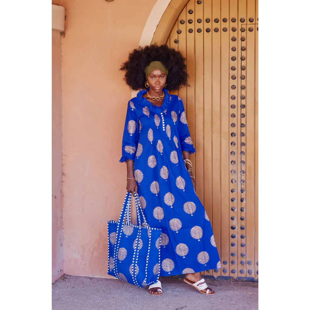 Cotton Annabel Maxi Dress in Marrakesh Blue & Gold - Image 2