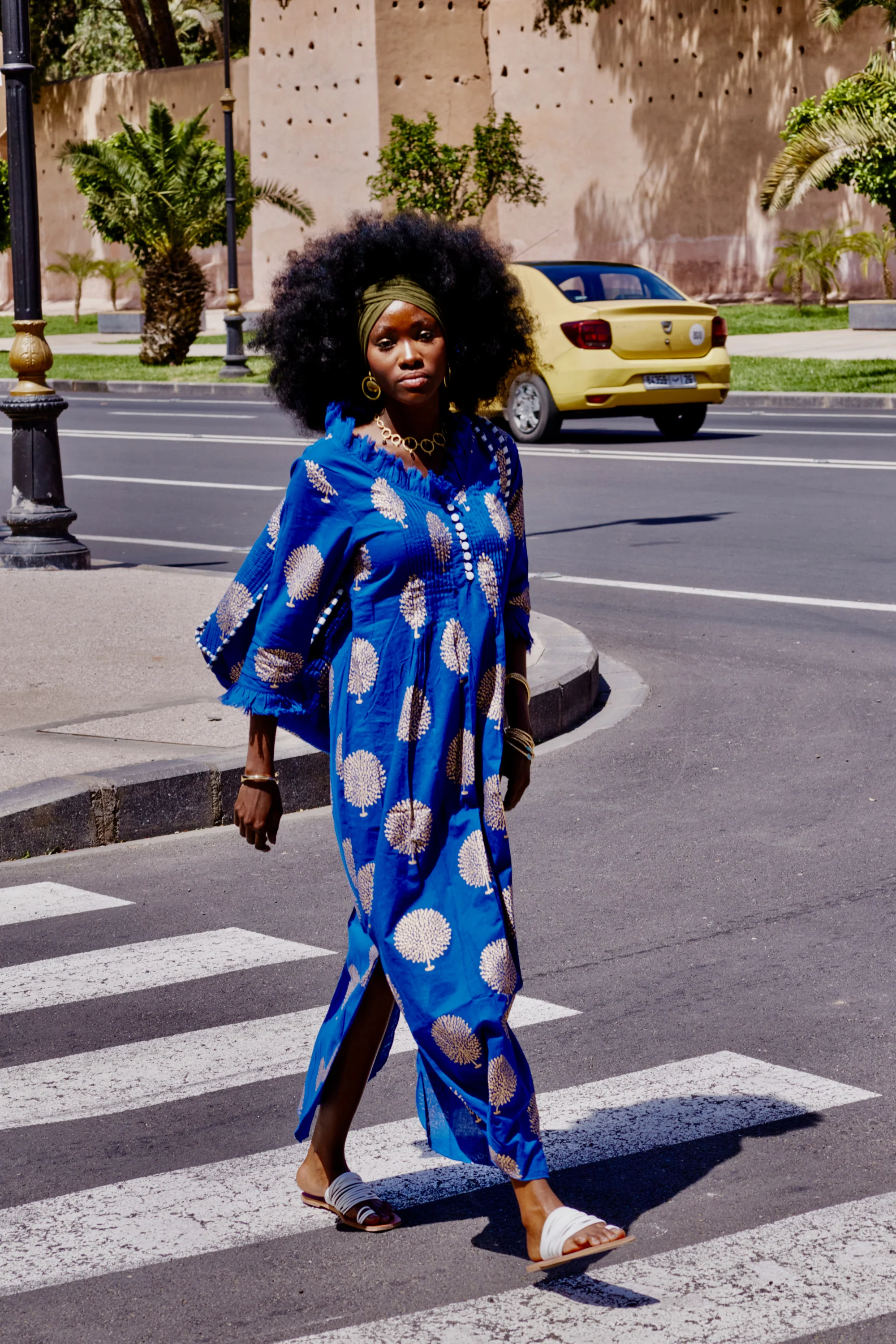Cotton Annabel Maxi Dress in Marrakesh Blue & Gold - Image 3