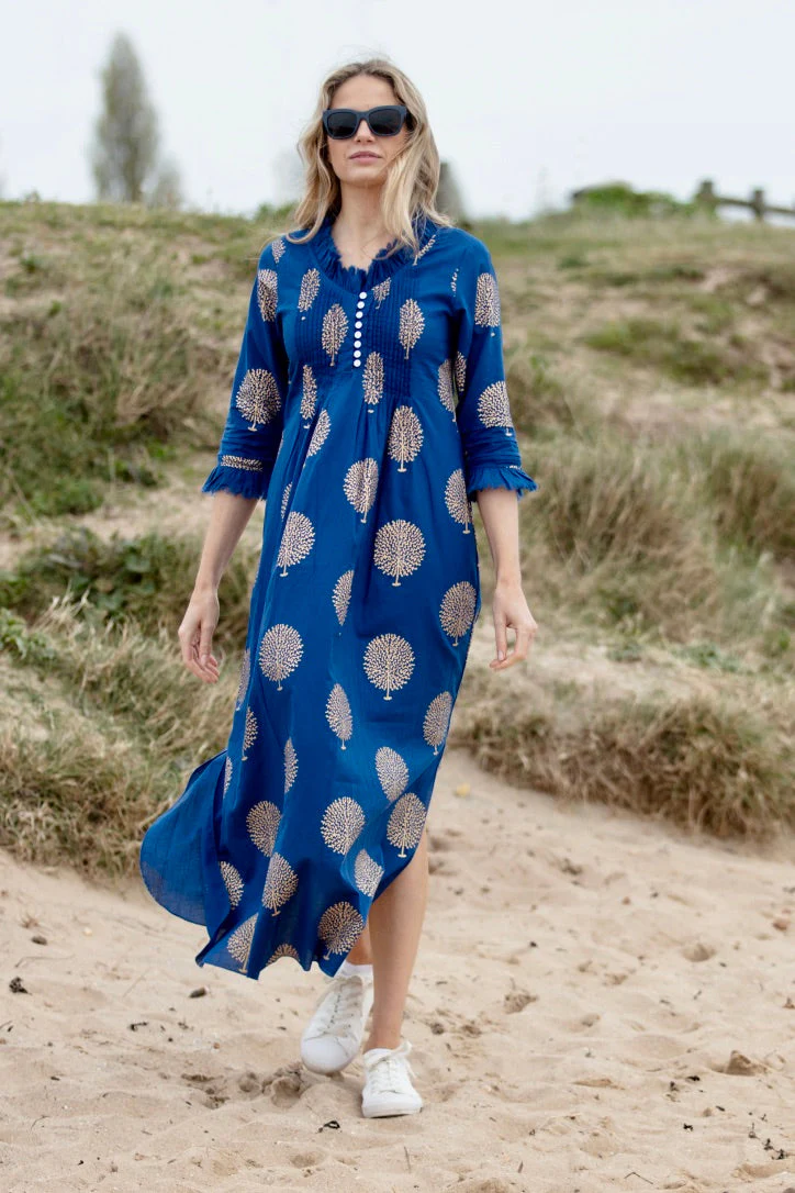 Cotton Annabel Maxi Dress in Marrakesh Blue & Gold - Image 5