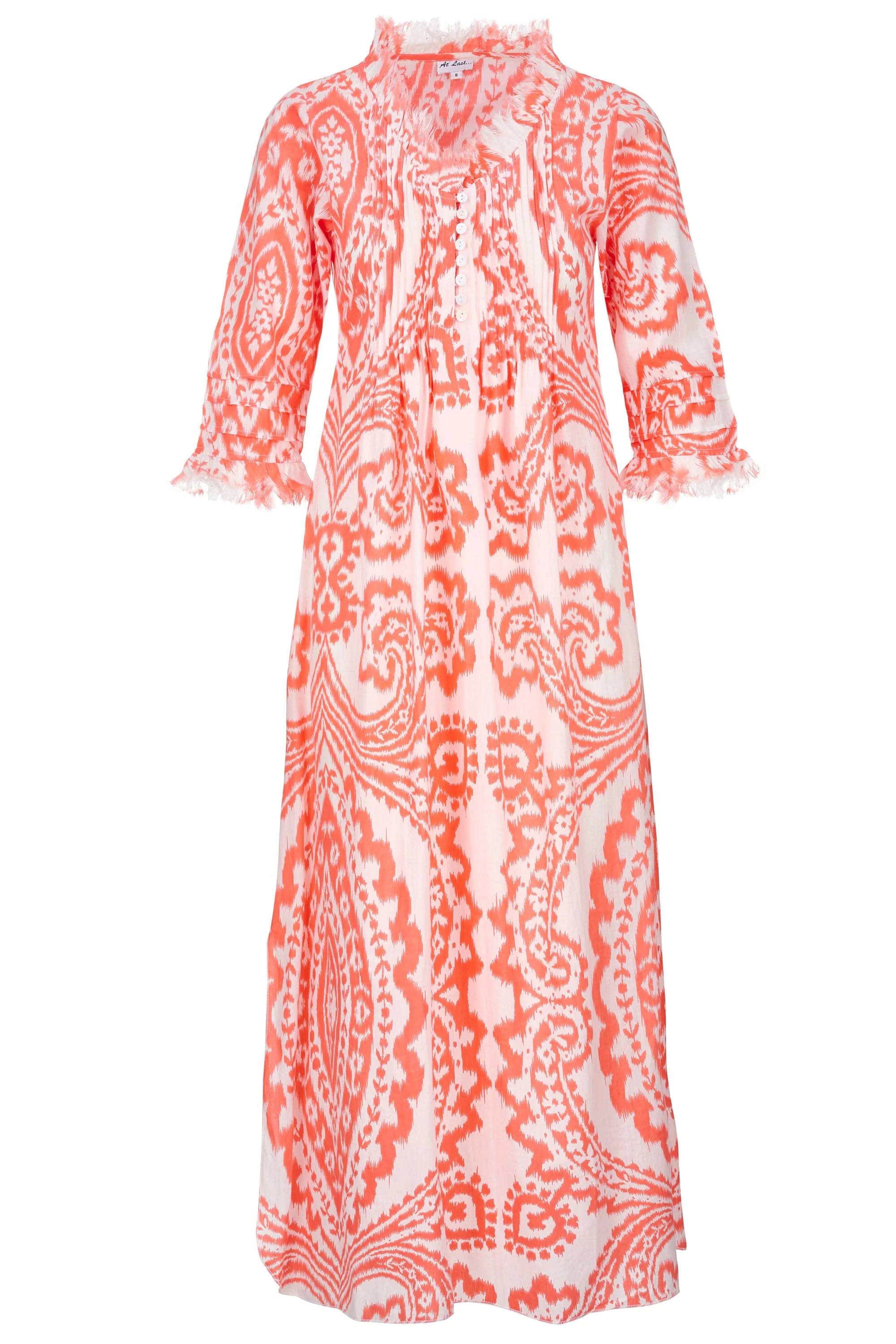 Cotton Annabel Maxi Dress in Orange & White Ikat - Image 6