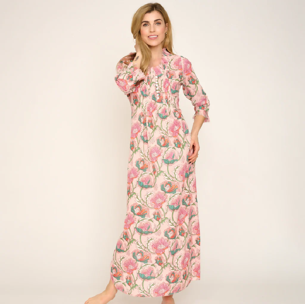 Cotton Annabel Maxi Dress in Peachy Floral