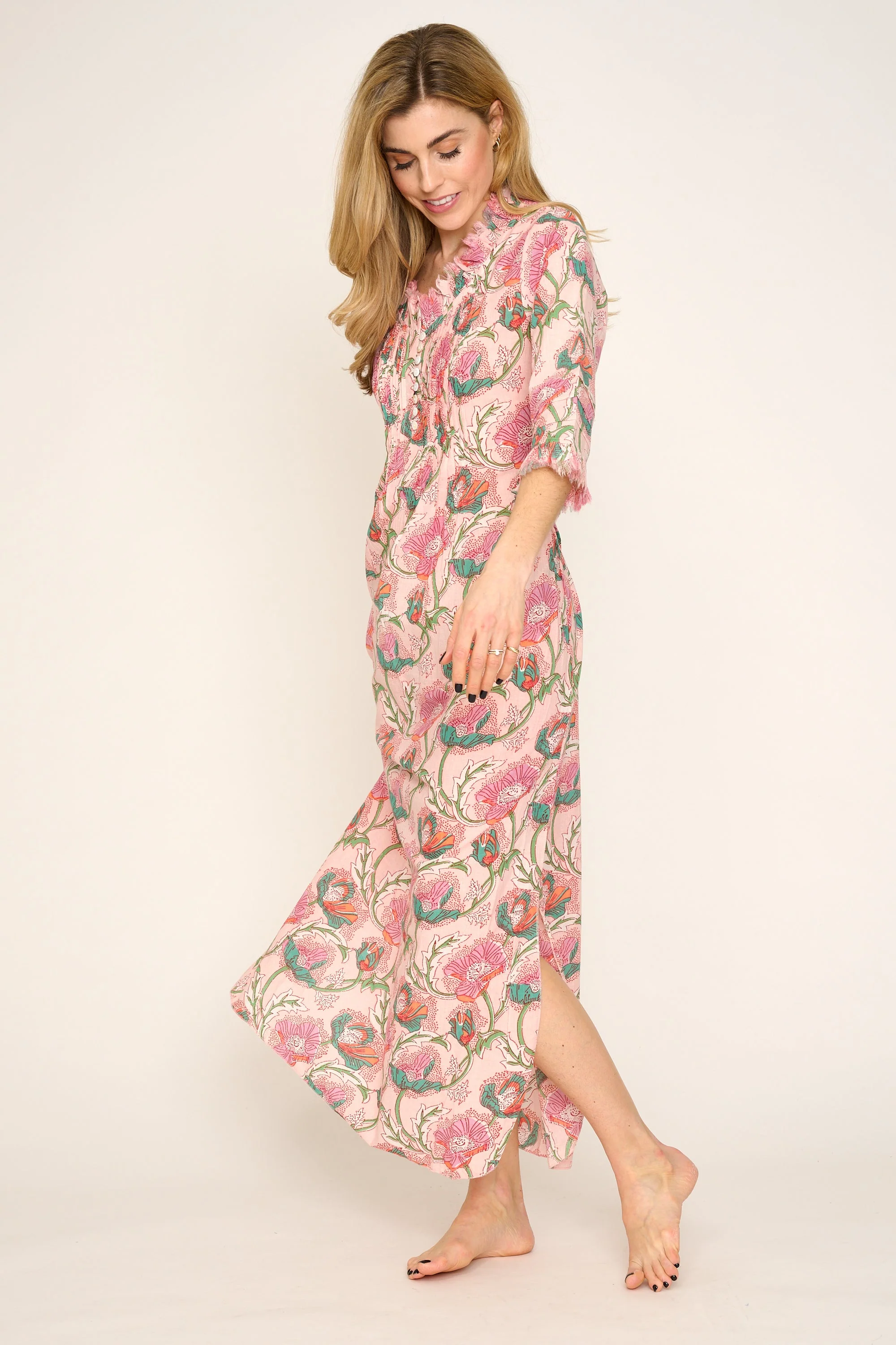 Cotton Annabel Maxi Dress in Peachy Floral - Image 2