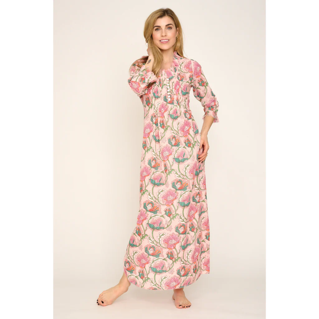 Cotton Annabel Maxi Dress in Peachy Floral - Image 3