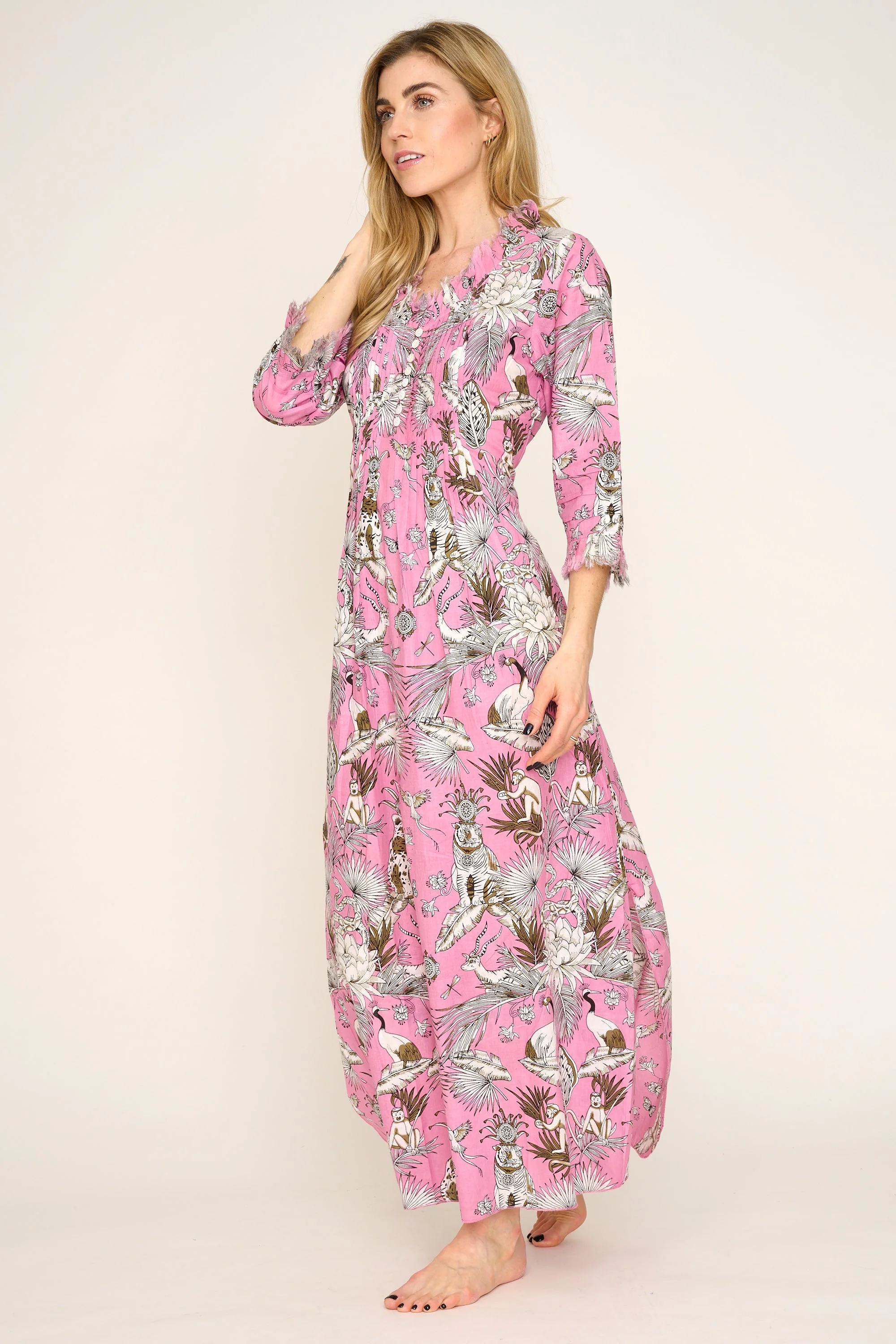 Cotton Annabel Maxi Dress in Pink Tropical - Image 2