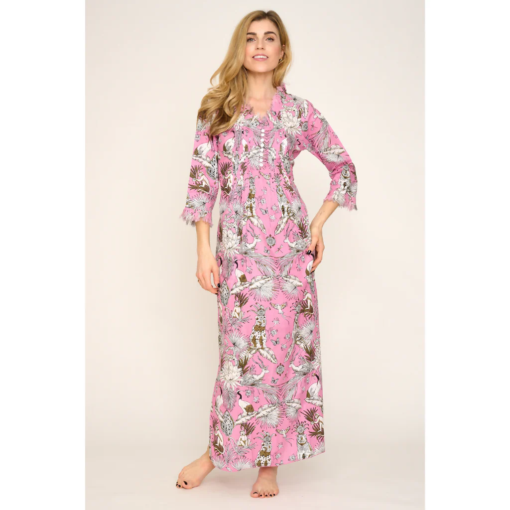 Cotton Annabel Maxi Dress in Pink Tropical - Image 3