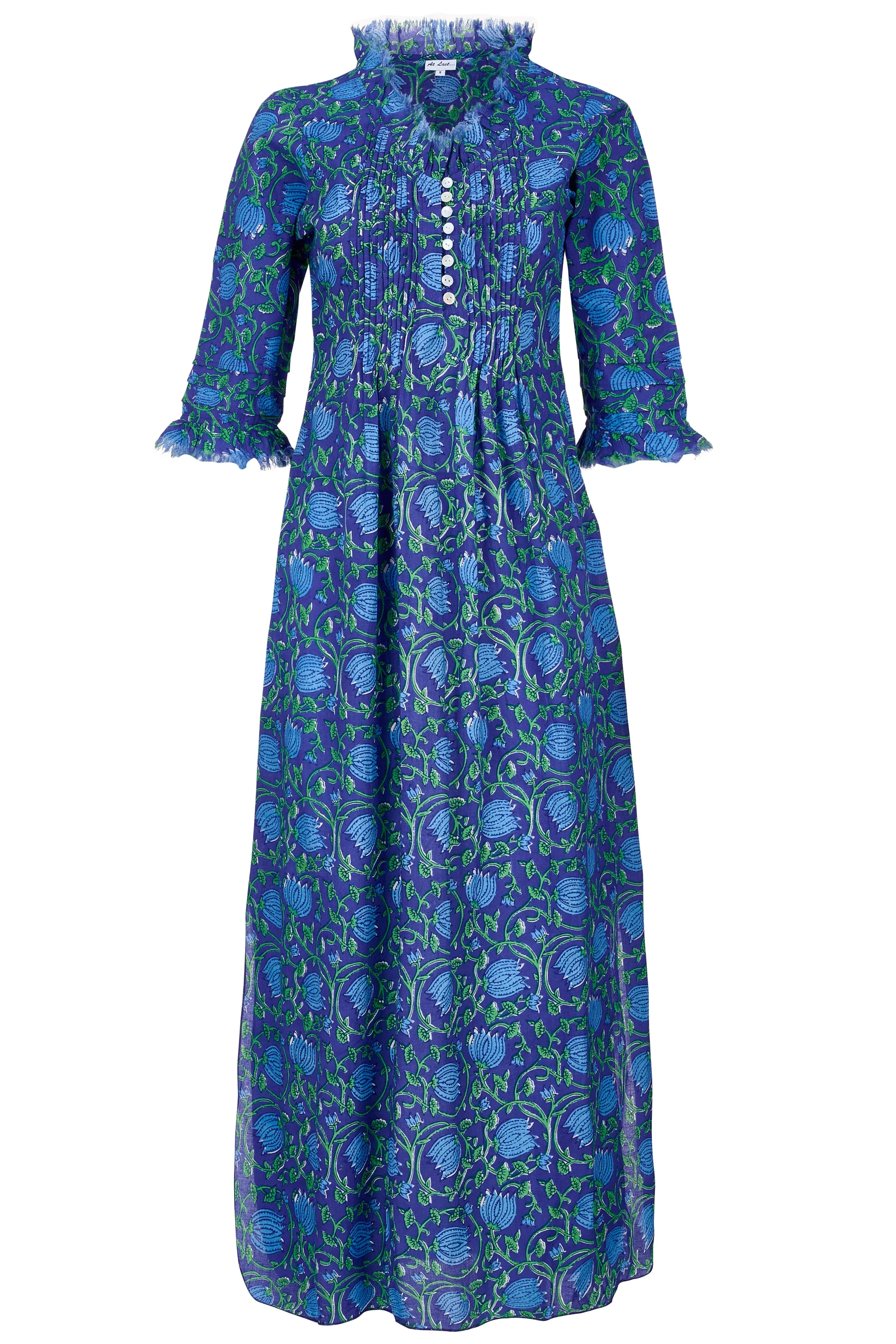 Cotton Annabel Maxi Dress in Royal Blue with Blue & Green Flower - Image 6