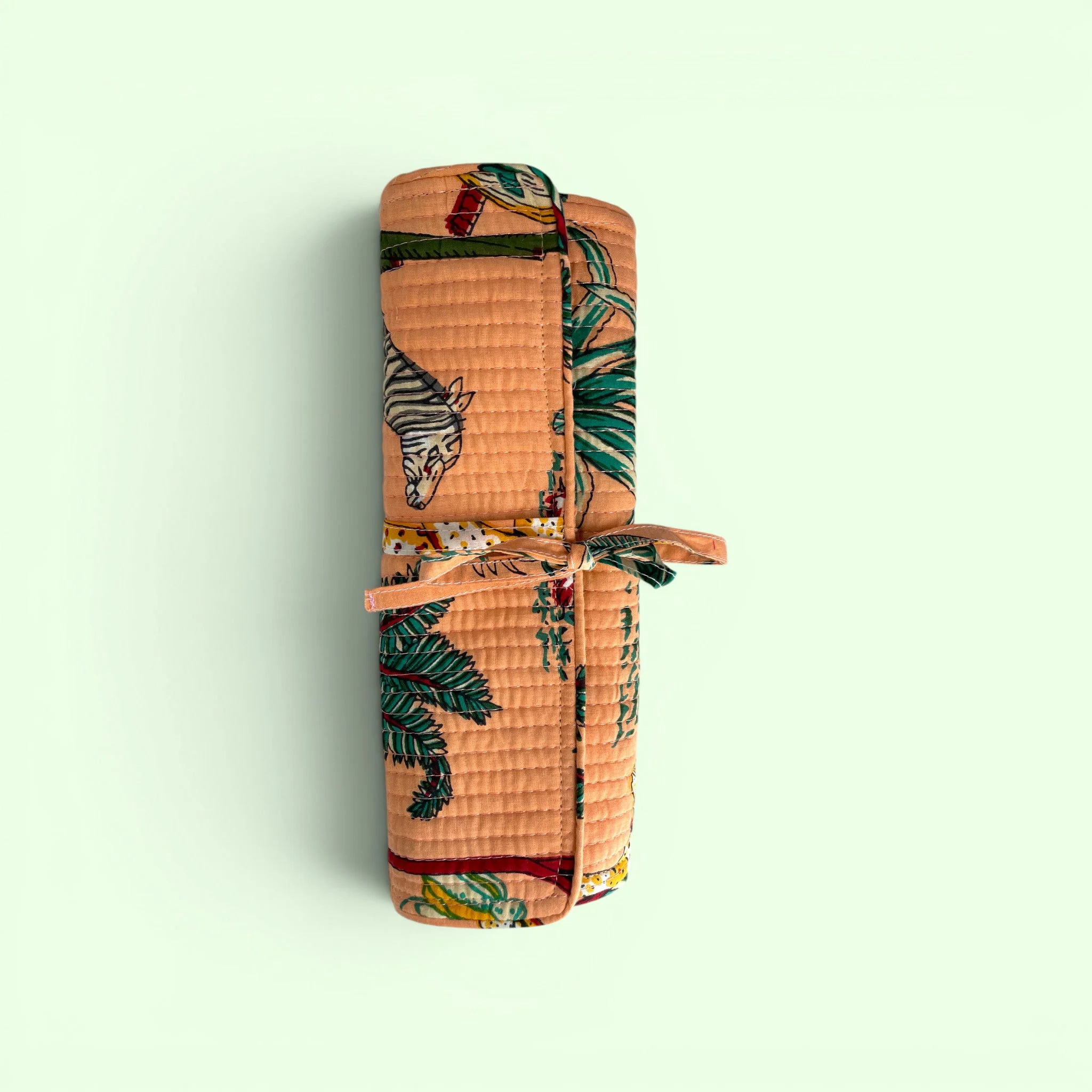 Cotton Jewellery Roll - Jungle Animal Print in Peach