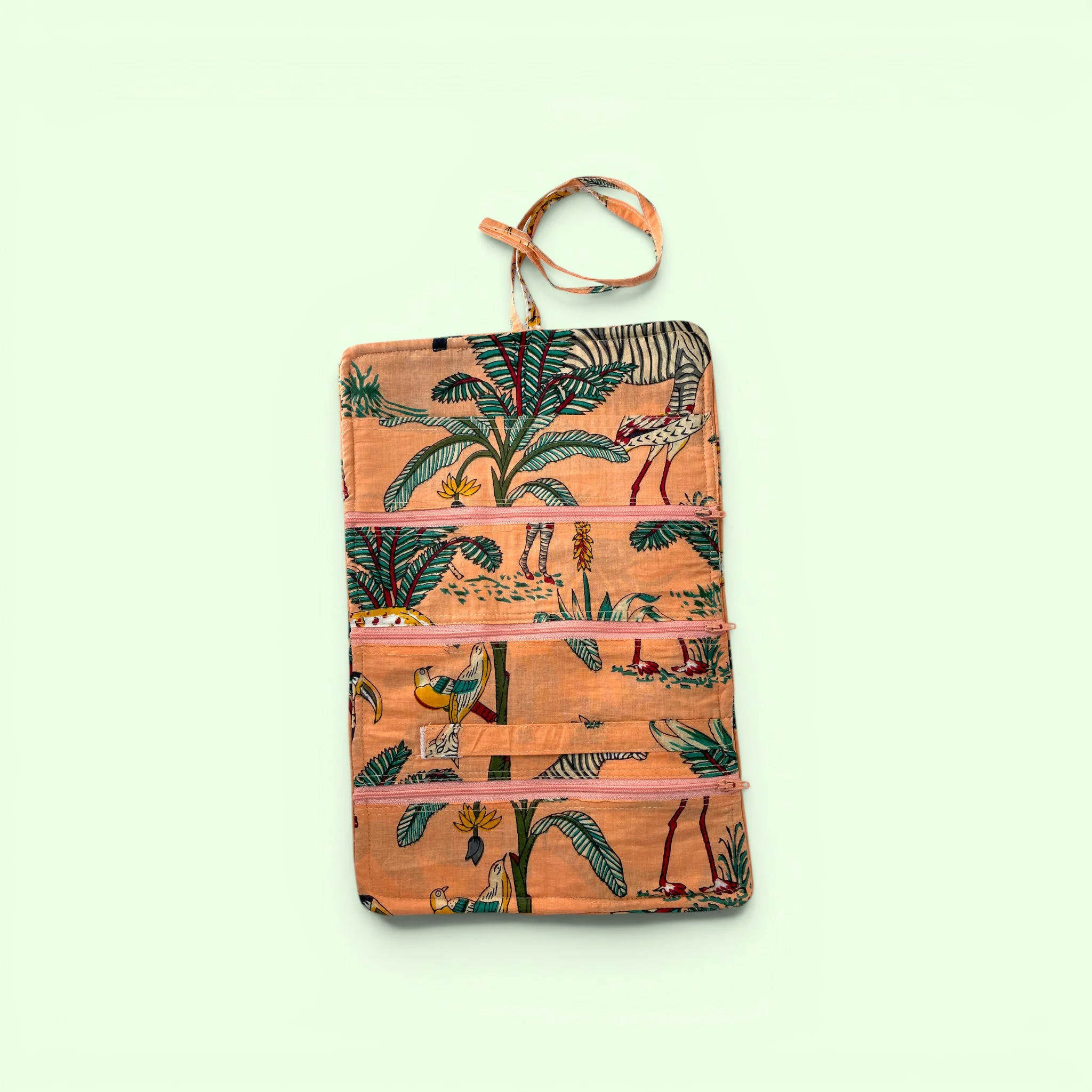 Cotton Jewellery Roll - Jungle Animal Print in Peach - Image 2