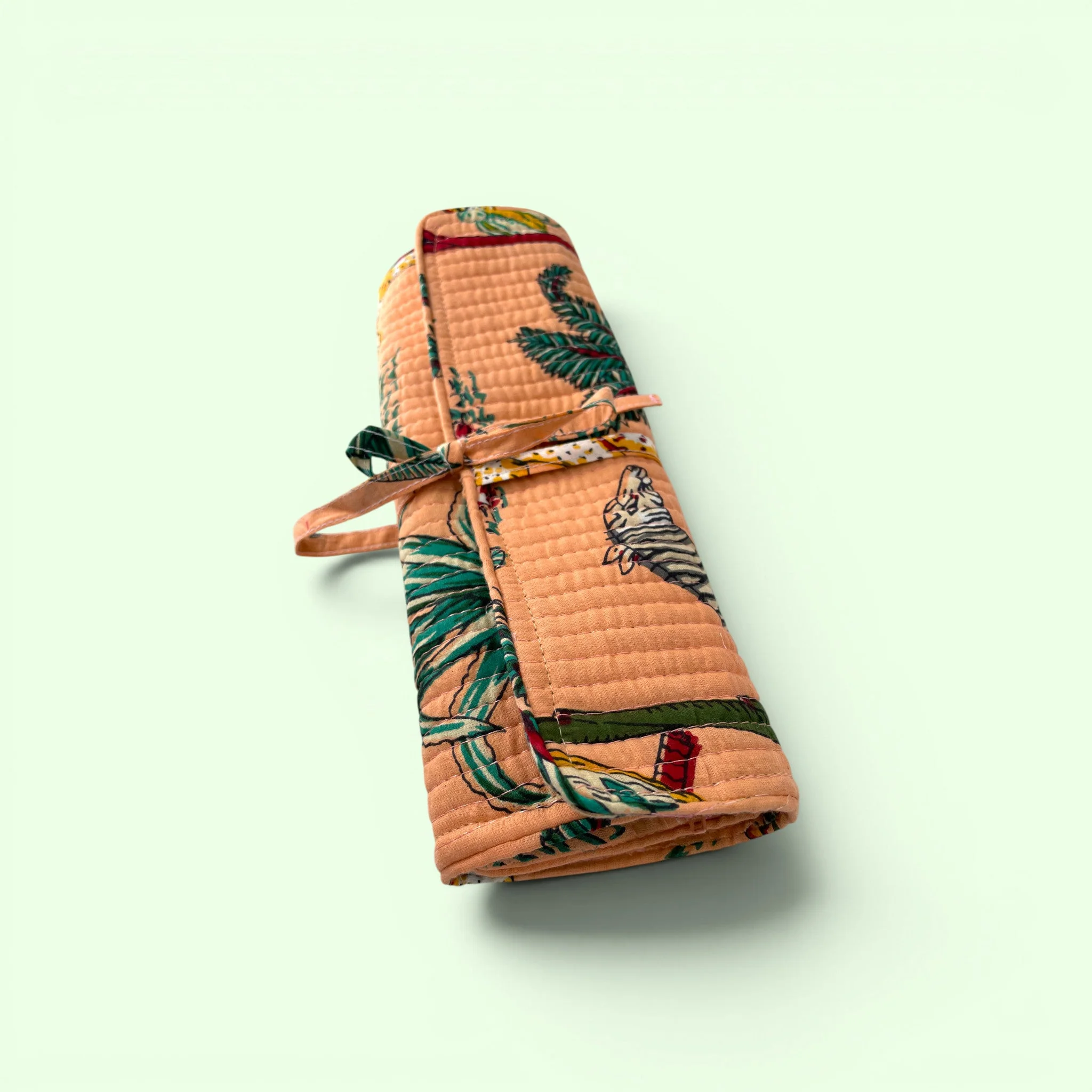 Cotton Jewellery Roll - Jungle Animal Print in Peach - Image 3