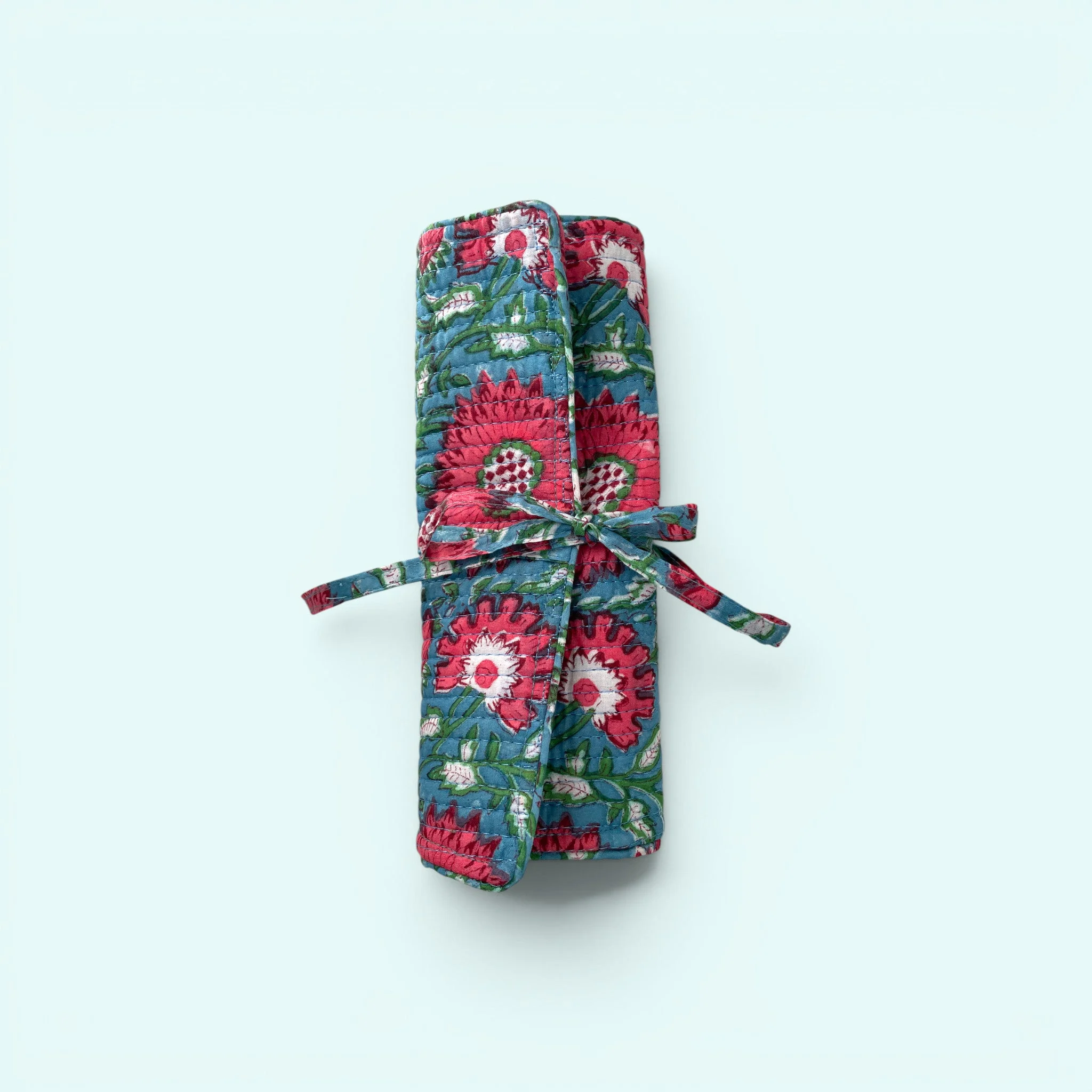 Cotton Jewellery Roll - Teal and Pink Floral