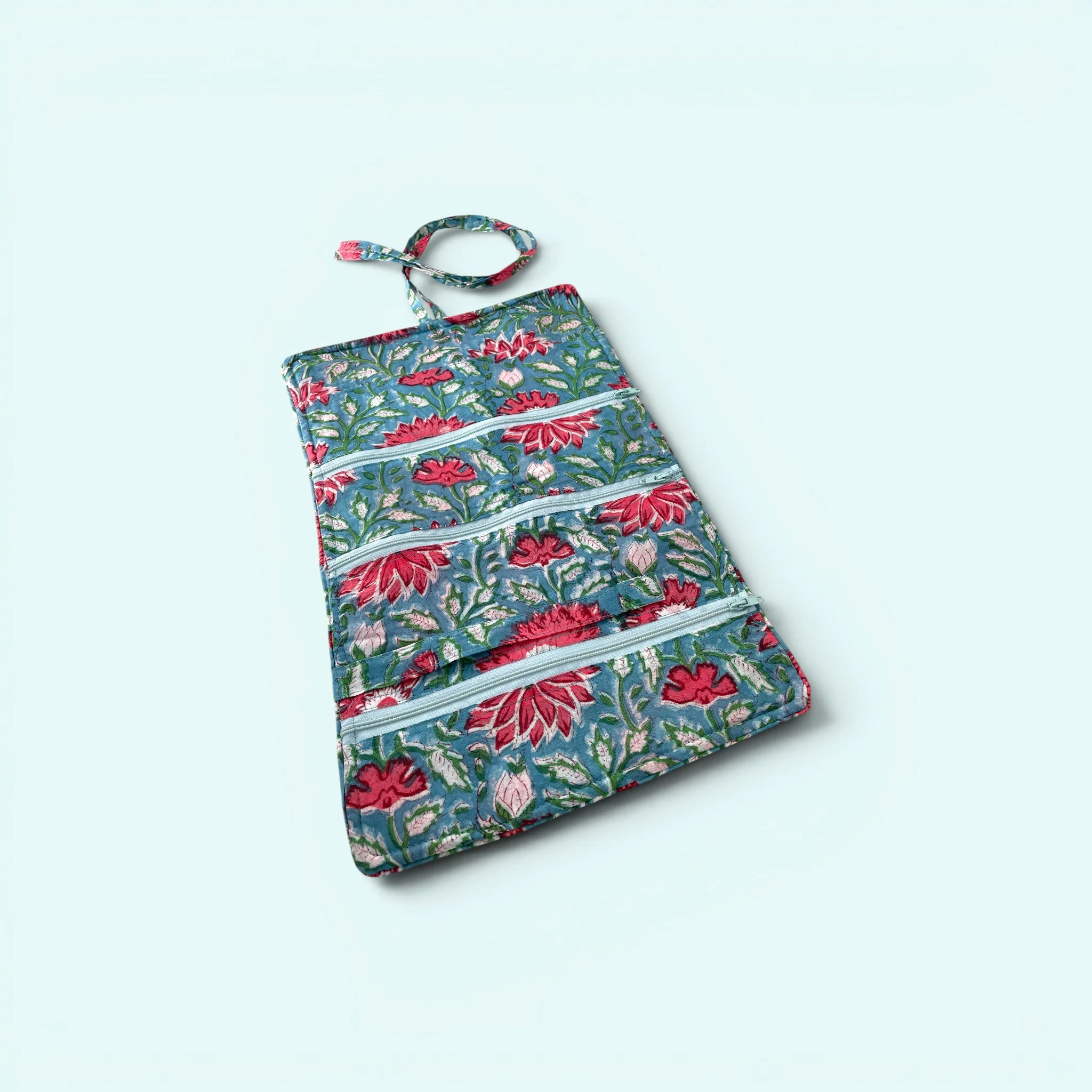 Cotton Jewellery Roll - Teal and Pink Floral - Image 3