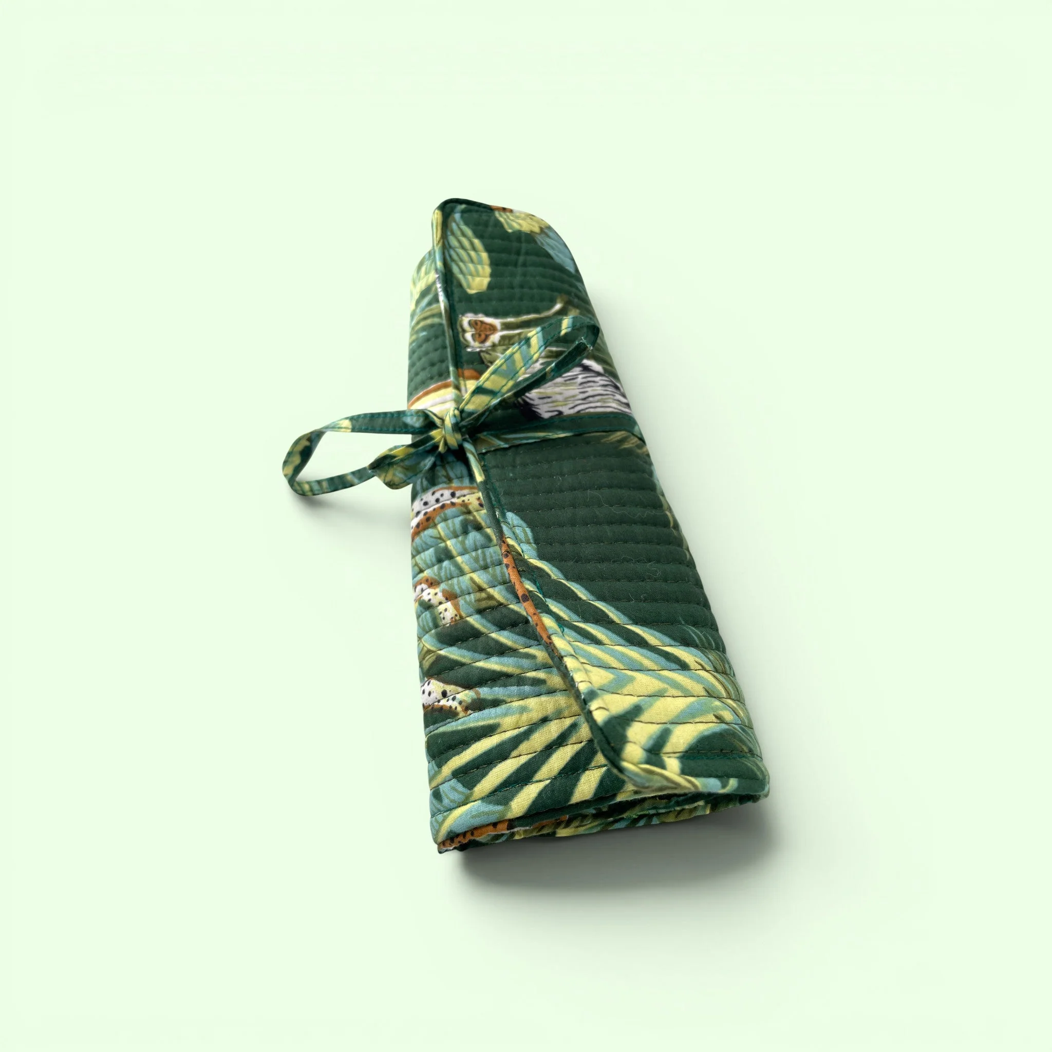 Cotton Jewellery Roll - Wild Animal Print in Green - Image 3