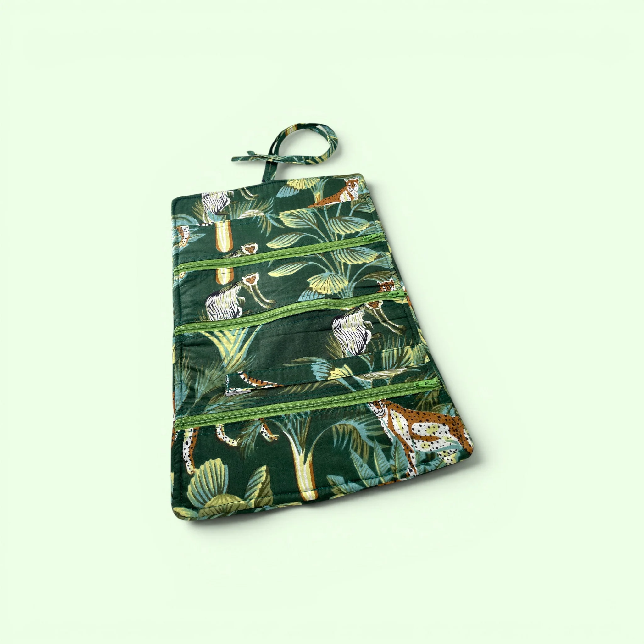 Cotton Jewellery Roll - Wild Animal Print in Green - Image 4