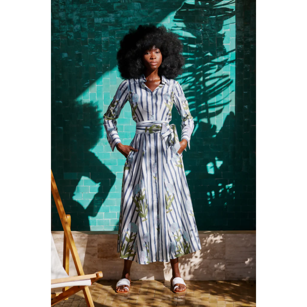 Cotton Marigold Dress in Baby Blue and Grey - Image 3