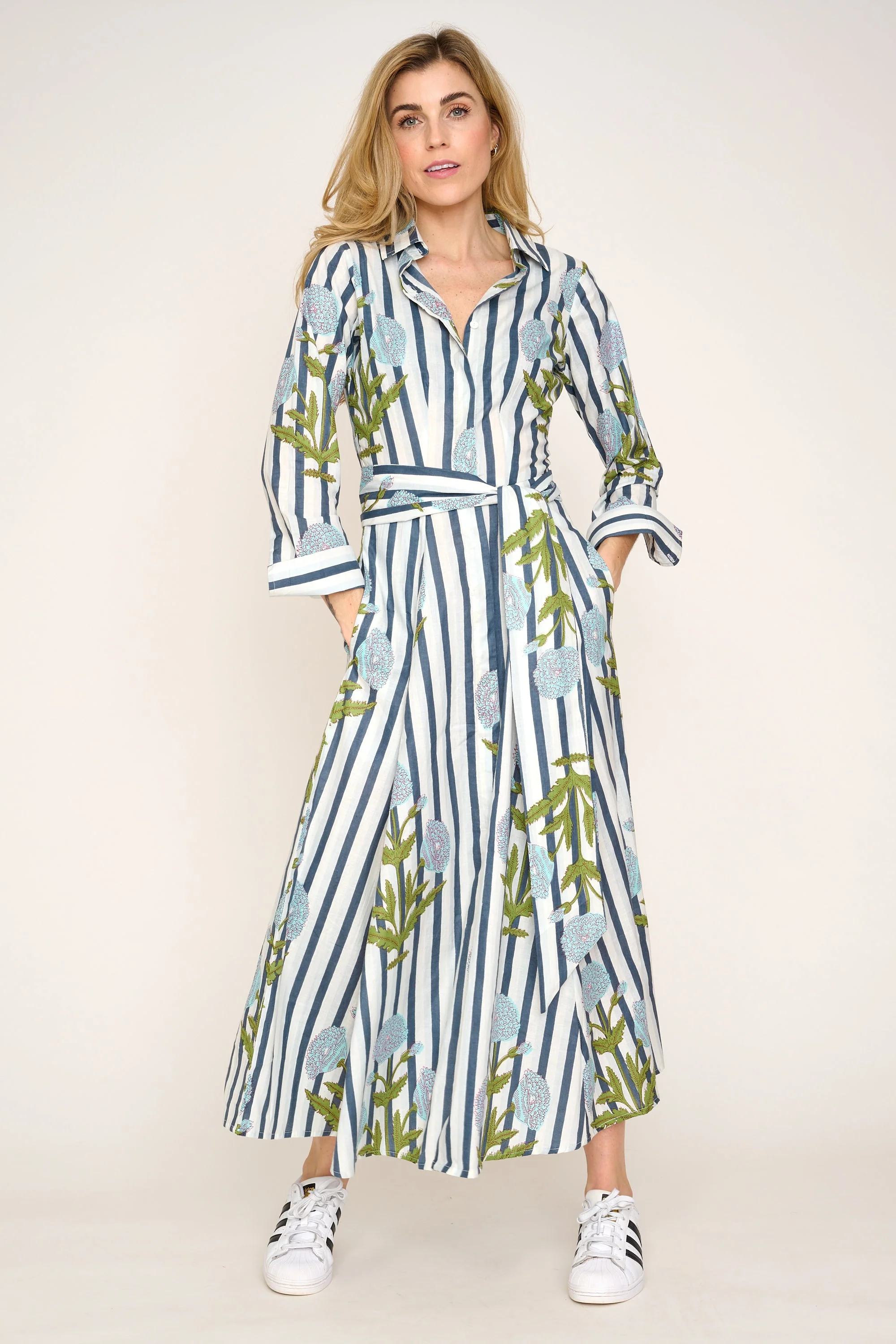 Cotton Marigold Dress in Baby Blue and Grey - Image 5