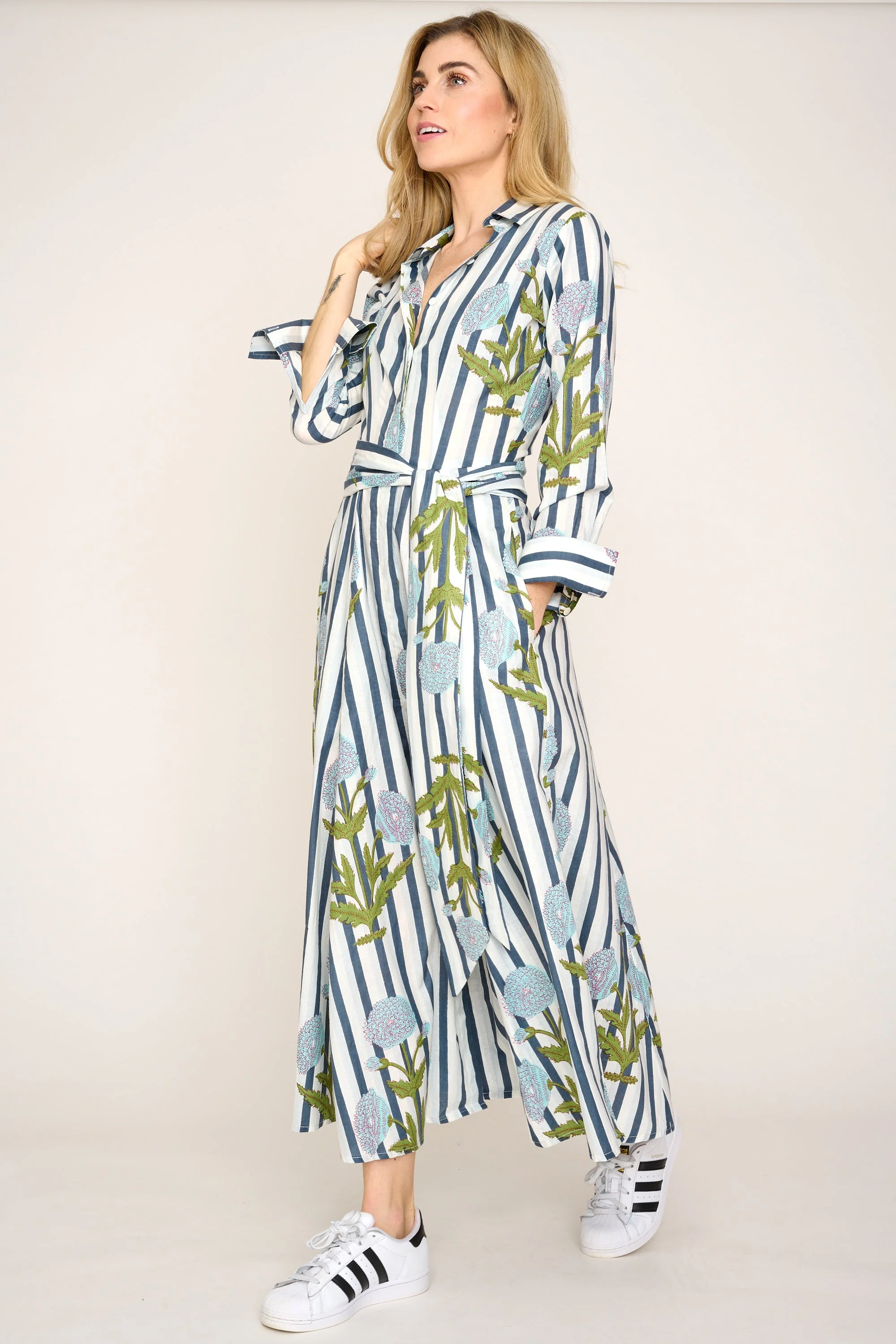 Cotton Marigold Dress in Baby Blue and Grey - Image 7